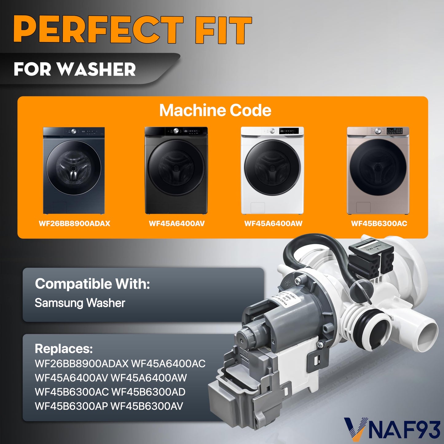 DC97-20621A Washer Drain Pump Replacement Compatible with Samsung WF45A6400 WF45B6300 WF45R6100 WF45T6000 WF50A8600 WF53BB8700, Replaces DC31-00187A for Samsung Washer Drain Pump