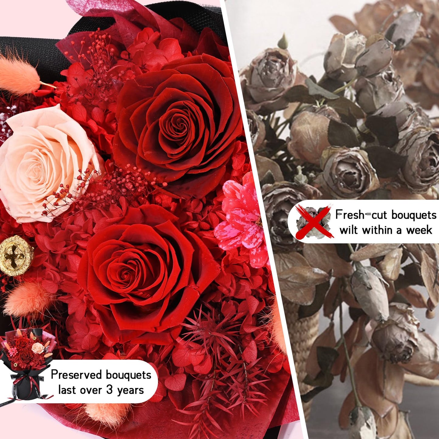 Mothers Day Flowers for Mom, Mothers Day Gifts, Flowers for Delivery Prime, Preserved Eternal Forever Red Roses Bouquet Birthday Gifts for Women Gf Gifts Wedding Anniversary