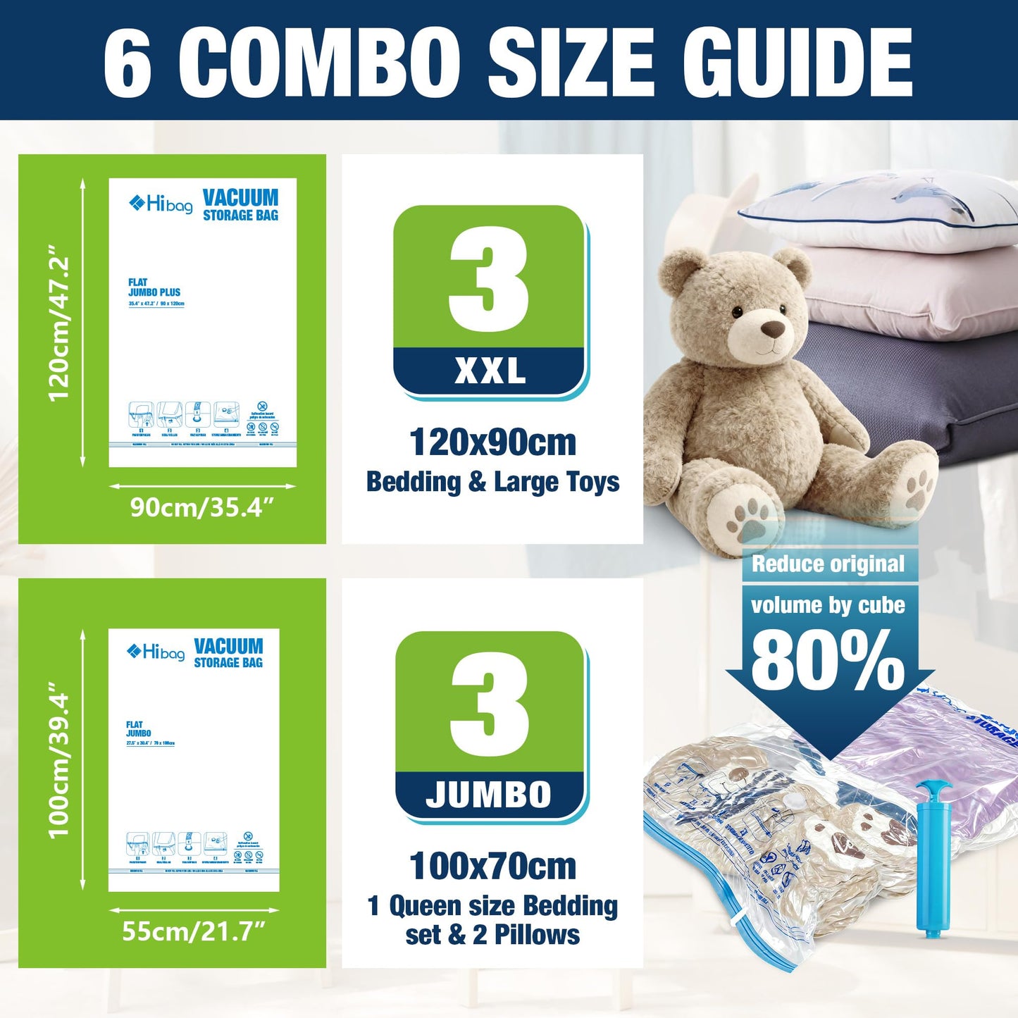 Vacuum Storage Bags Jumbo and XXL, Extra Large Vacuum Seal Bags for Bedding Blankets Comforters Clothing (3J+3XXL)