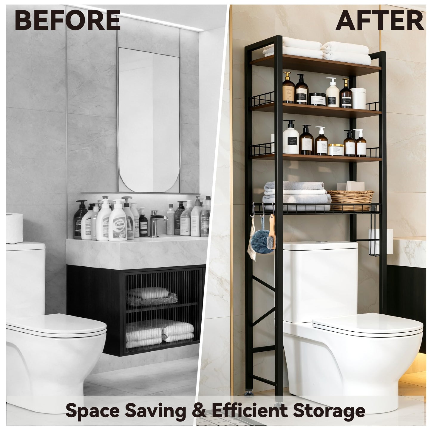 Lovswan 4-Tier Bathroom Organizer Shelf Over The Toilet Storage Cabinet with Feet Pad Over The Toilet Storage Rack with Adjustable Shelf and Basket Bathroom Shelves Above Toilet Bathroom Shelves