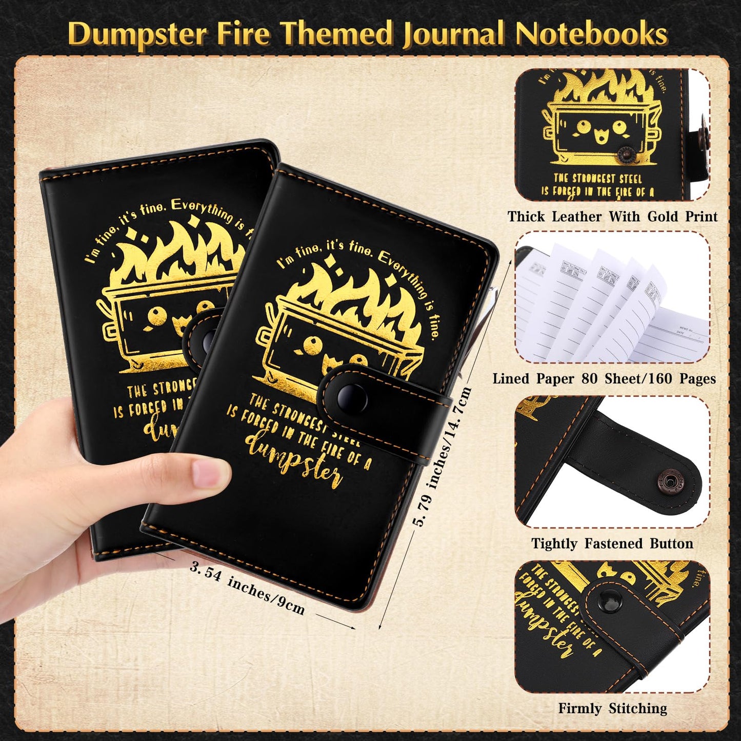 Colarr 20 Sets Dumpster Fire Response Team Leather Notebooks Pens Graduation Funny Gifts Coworker Office Appreciation Gifts for Teacher Volunteer (Black)