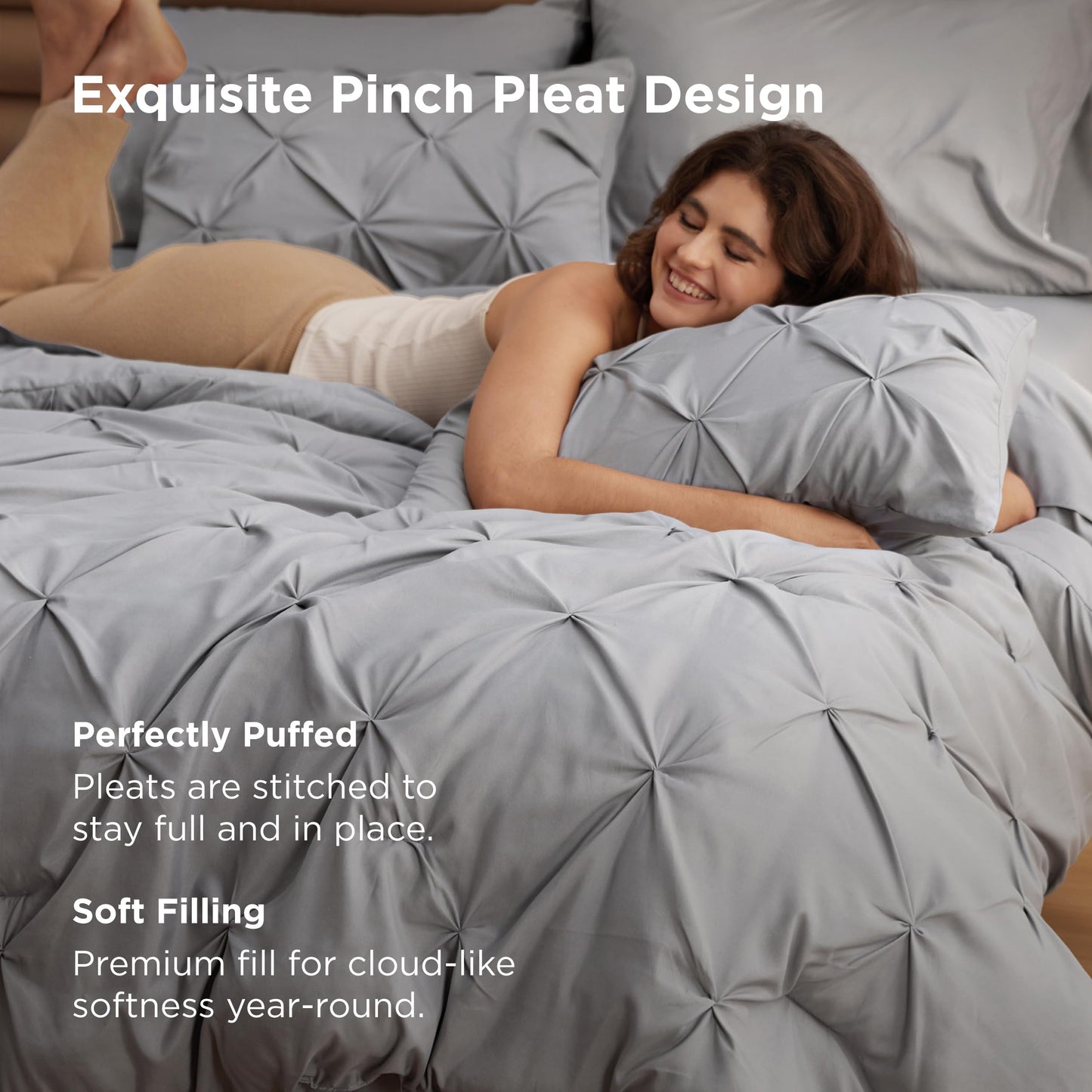 Bedsure Full Size Comforter Sets Grey - Bed in a Bag Full Size Bedding Set 7 Pieces, GentleSoft™ Bed Set Gift for Family, All Season Down Alternative Comforter with Sheets, Pillowcases & Shams
