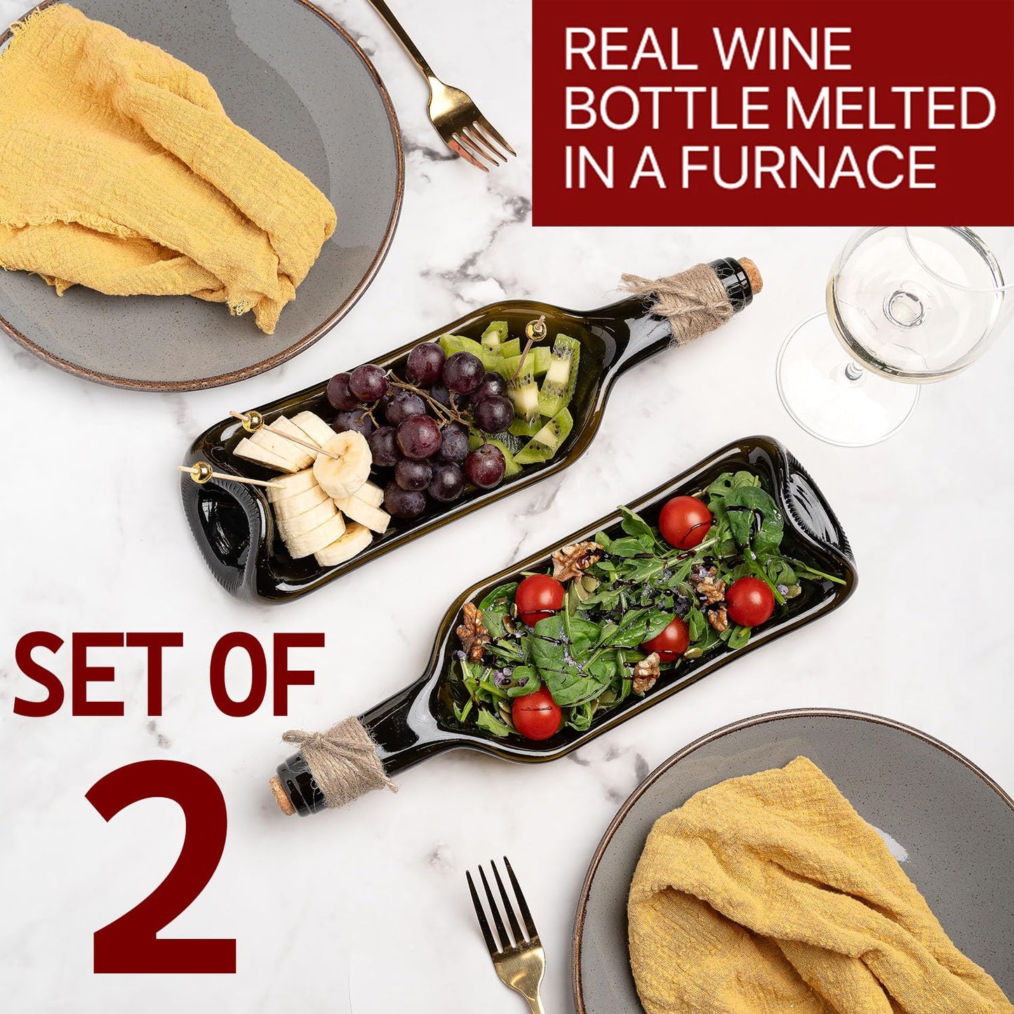 Melted Wine Bottle Serving Boards - Decorative Rectangle Serving Trays for Home Decor - Small Cheese Platter Serving Board - Unique Cheese and Cracker Tray for Dinner Party (2)