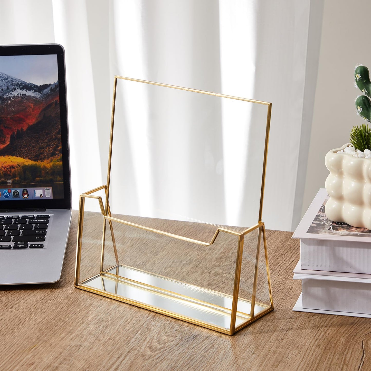 Fuyoooo 2 Pcs Gold Glass Brochure Holder Stand 8.5 x 11 Inches Acrylic Flyer Trifold Holder Display Business Pamphlets Booklets for Brochures Magazines Literatures Display Office Tabletop Trade Show