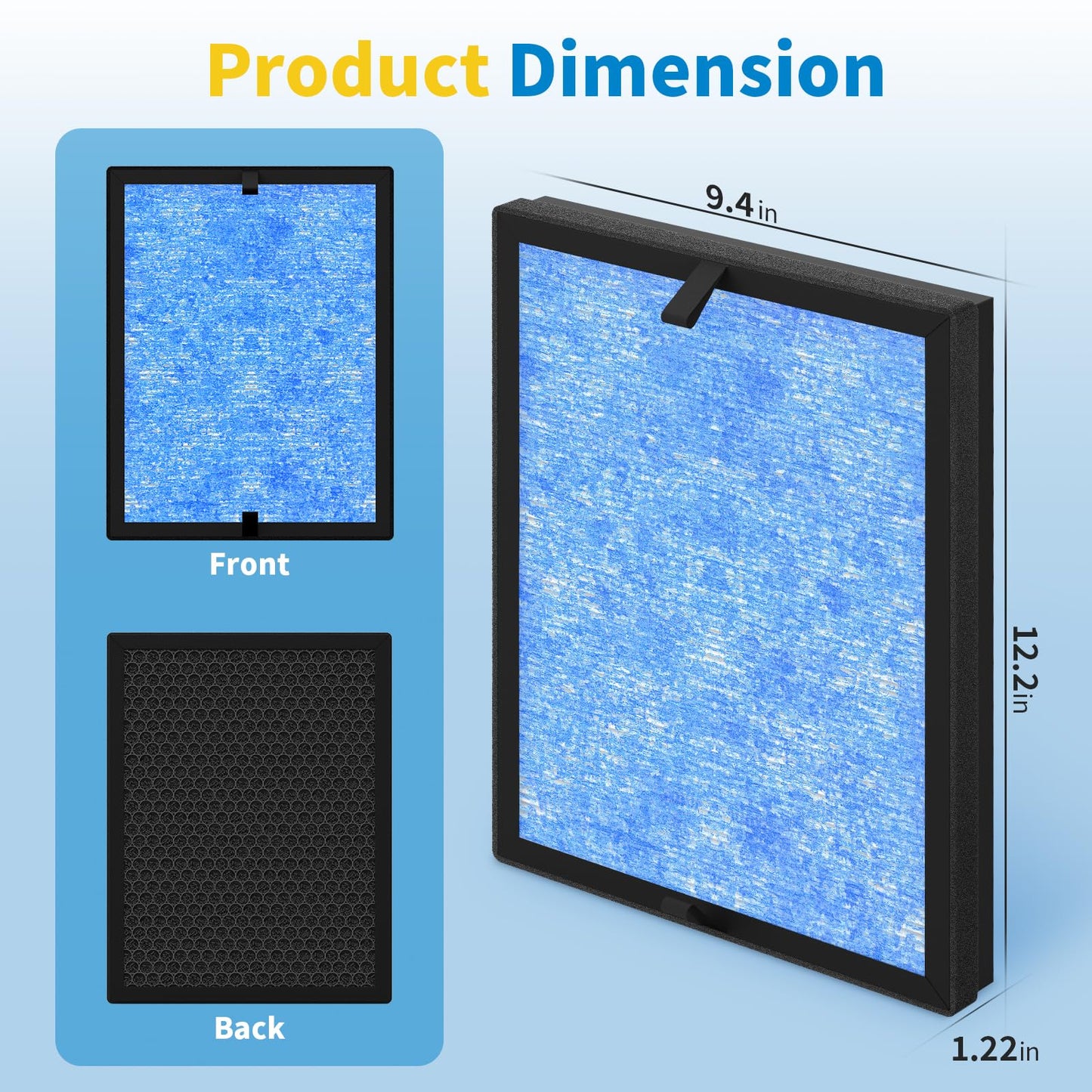 Harebery BS-14 Replacement Filter, Compatible with Slevoo BS-14 Air Cleaner Purifier, 3-in-1 Air Filter Replacement, 2 Pack