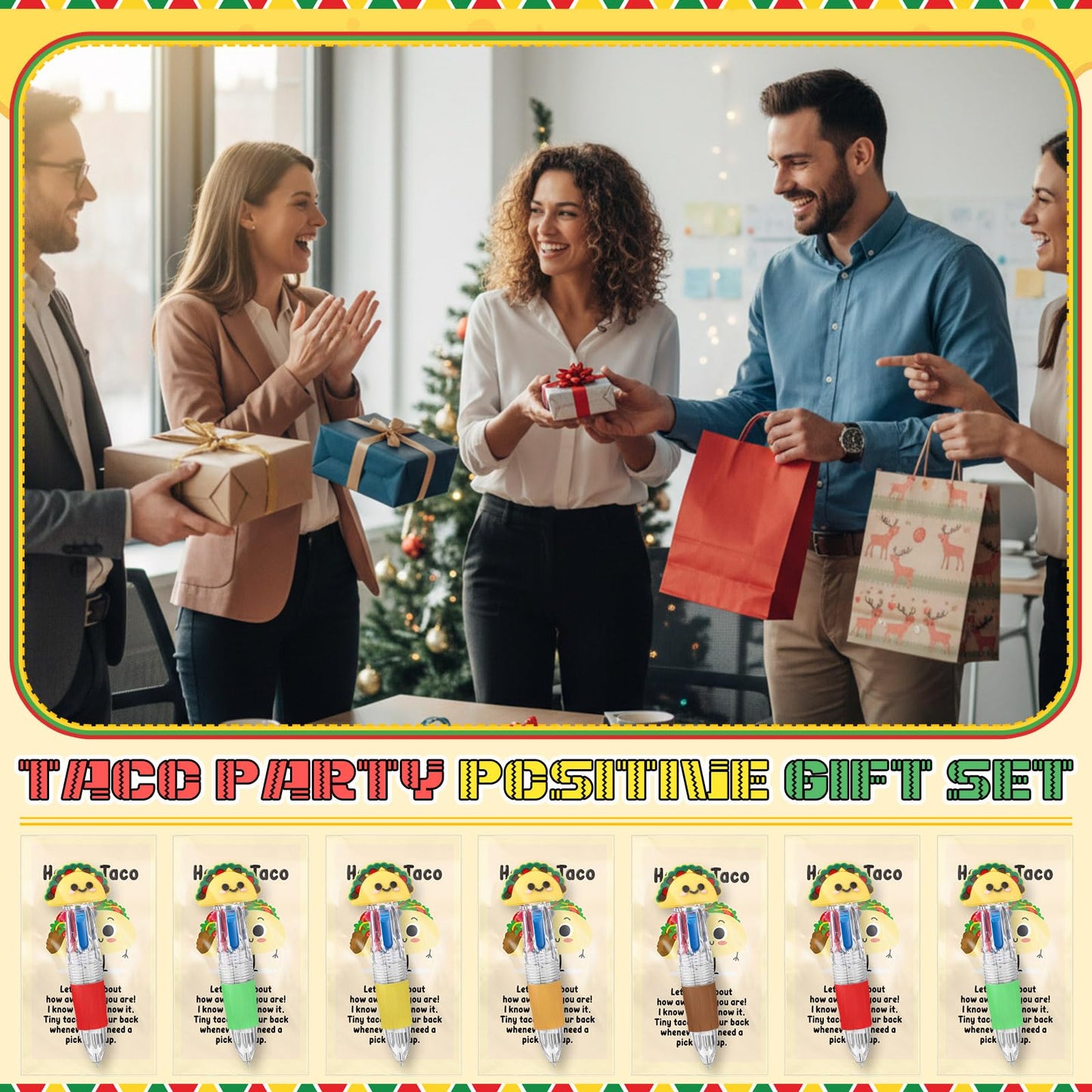 TaoBary 36 Sets End of Year Gifts for Student Mexican Taco Party Favor Motivational Gift Bulk with 4-in-1 Multicolor Pen Taco Mini Stress Balls Inspirational Card OPP Bag for Fiesta Office Desk Supply