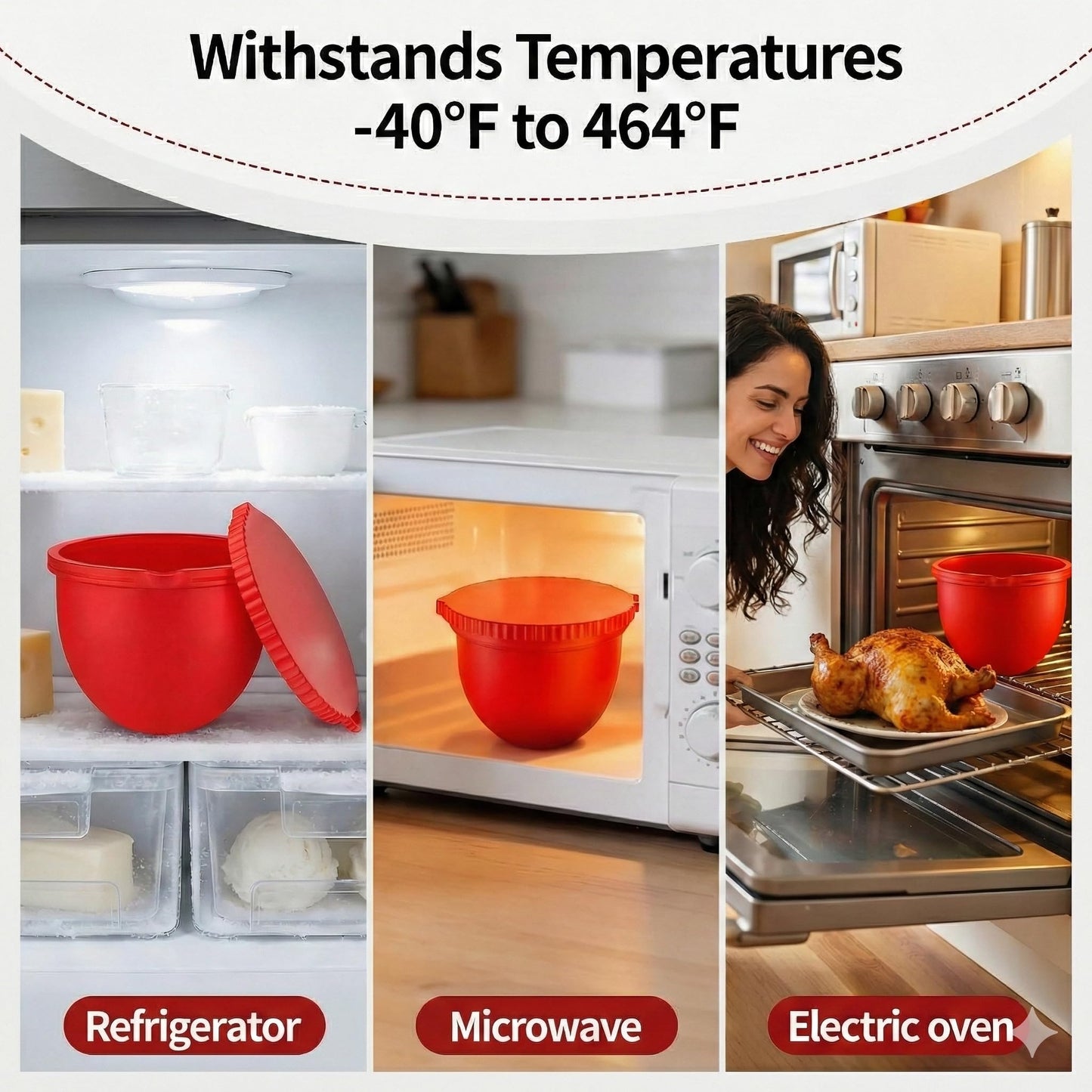 Hexnova 3 Pack Silicone Bowl Liners with Lids Compatible with KitchenAid 5 Qt Tilt-Head Mixer, Bowl Inserts with Measuring Lines, Pour Spout, Hanging Hole for Mixing, Proofing & Storage