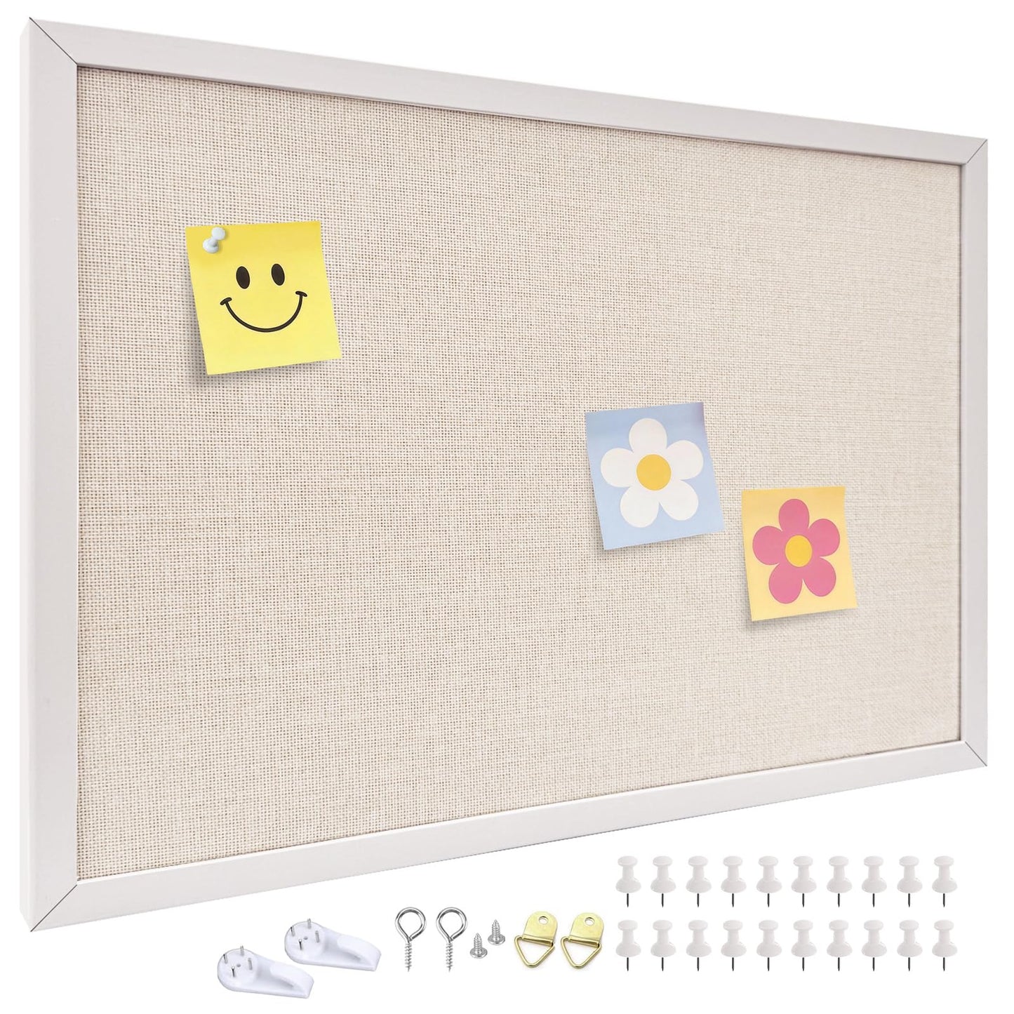 24'' x 36'' Linen Bulletin Board, Large Corkboard, White Oak Frame Linen Cork Board, Vision Board and Decorative Hanging Pin Board