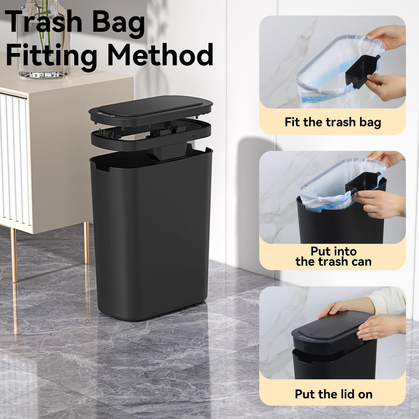 LJIACLEA 5 Gallon Motion Sensor Bathroom Trash Can Automatic Garbage Cans with Lid Touchless Smart Slim Plastic Trash Bin for Kitchen, Bedroom, Toilet, Office, Living Room