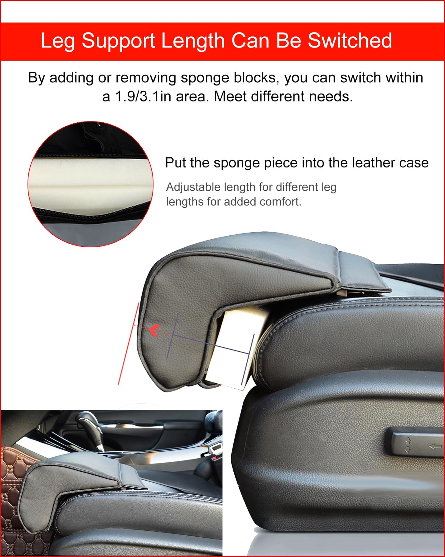Pianotlbosx Car Leg Extender Leg Support for Driving, Car Front Seat Thigh Extender Support Cushions, Adjustable Length/Height/Angle Leg Rest Pillow for Cars Office (Black)