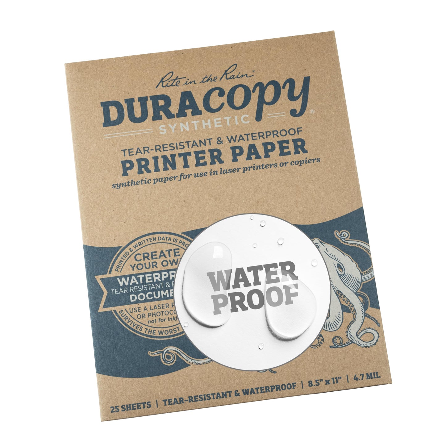 Rite in the Rain Waterproof Copier Paper (DURACOPY), 8.5" x 11", White, 25 Synthetic Sheet Pack (No. 6511-25)