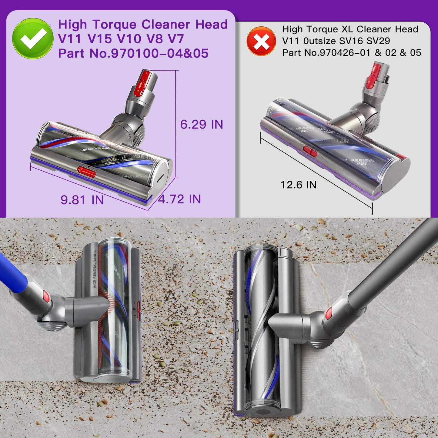 Lemige V11 High Torque Cleaner Head Replacement for Dyson V11 V15 V10 V8 V7 SV10 SV11 SV12 SV14 SV15 SV22 SV25, Upgrade Vacuum Head Attachments for Dyson Parts & Accessories No. 970100-04 & 05