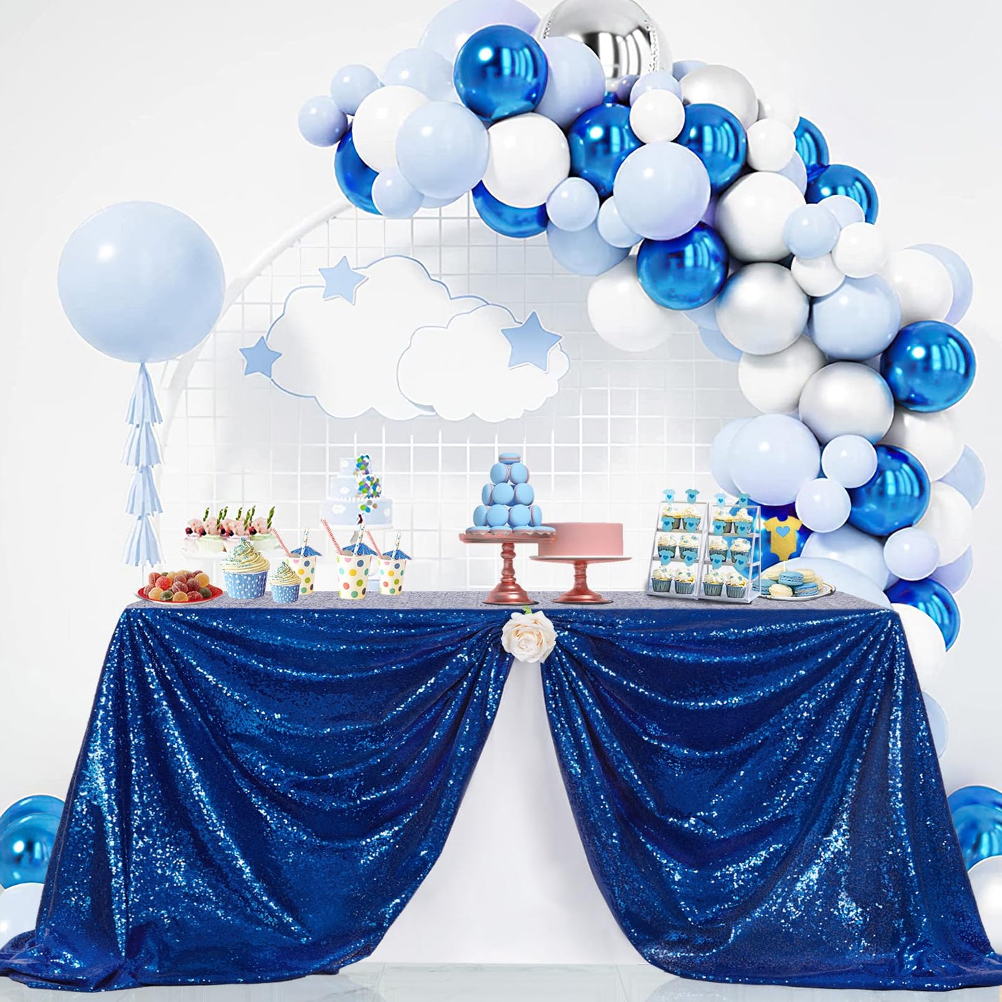 B-COOL Rectangle Tablecloth Blue Sequin Tablecloth Glitter Fabric 6ft Long Table Cloth for Wedding Party Dining Banquet Independence Day Tablecloths Decoration, 60x102 inch