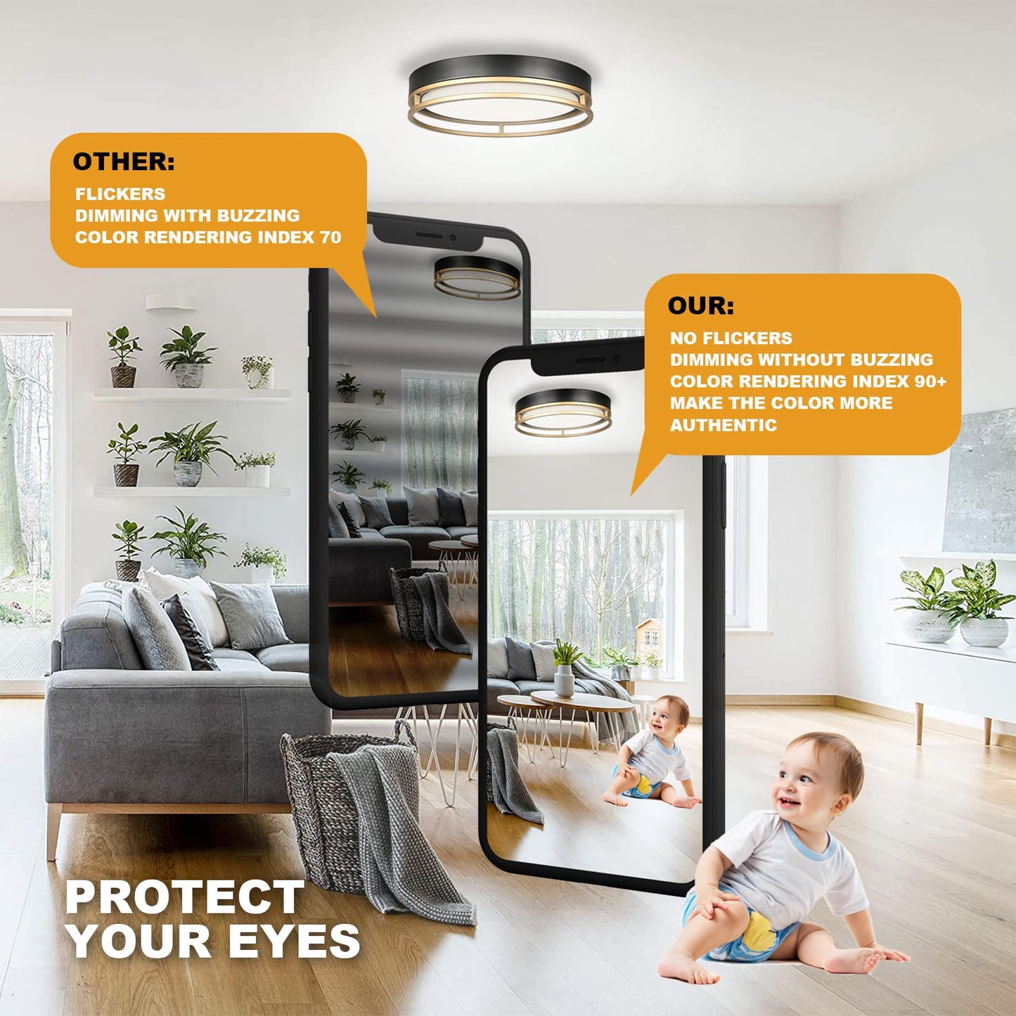 Flynix 12.5 Inch LED Flush Mount Ceiling Light Fixture, 26W, Super Bright 1700 Lumens, 3 Color 3000K/4000K/5000K, Dimmable Ceiling Lamp for Bedroom Hallway Bathroom Kitchen Laundry (Black Gold)
