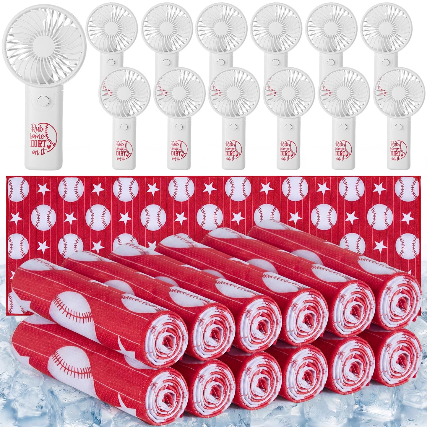 VIHOSE 12 Sets End of Season Baseball Team Gifts Sets Includes Portable Mini Handheld Fans Cooling Towels and Baseball Ribbons Bulk for Sports Event Party Favors, Team Players, Coaches, Fans