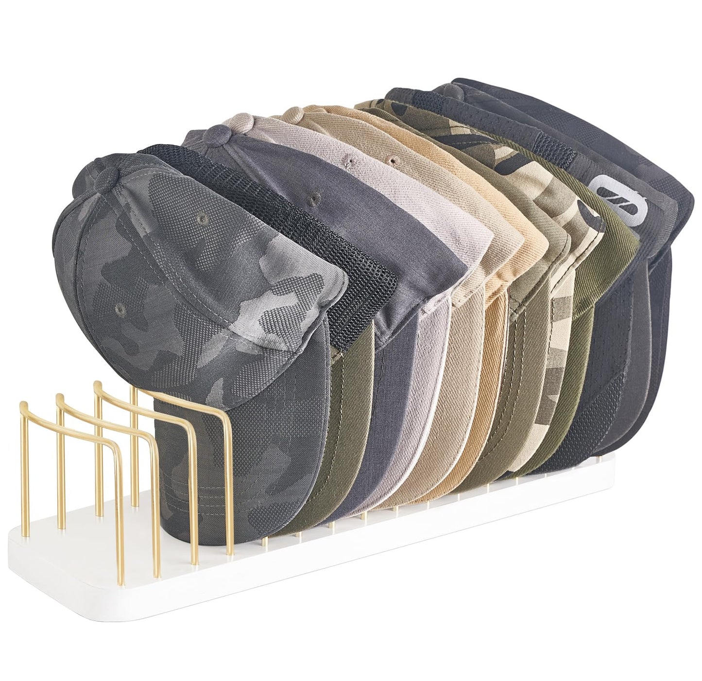 Mkono Hat Organizer for Baseball Caps, Hat Holder for 15 Baseball Caps, Tabletop Hat Rack Stand Storage Display Cap Organizer for Desk Closet Shelf Dresser (White, Medium)