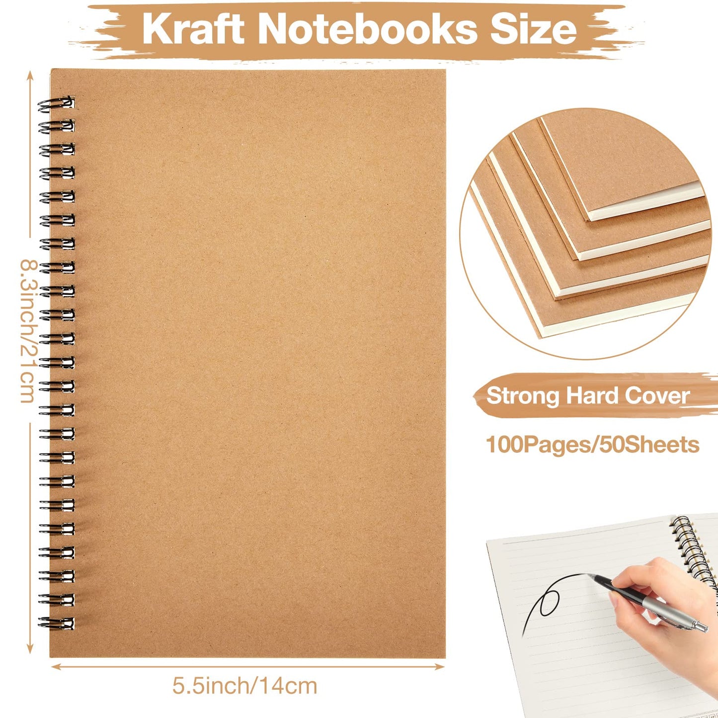 Epakh 36 Pack Blank Spiral Notebook Unlined Notebook Bulk A5 Soft Cover Students Sketchpads Memo Notepad for Drawing Art Back to School Gifts 100 Pages/ 50 Sheets, 8.3 x 5.5 Inches(Brown)