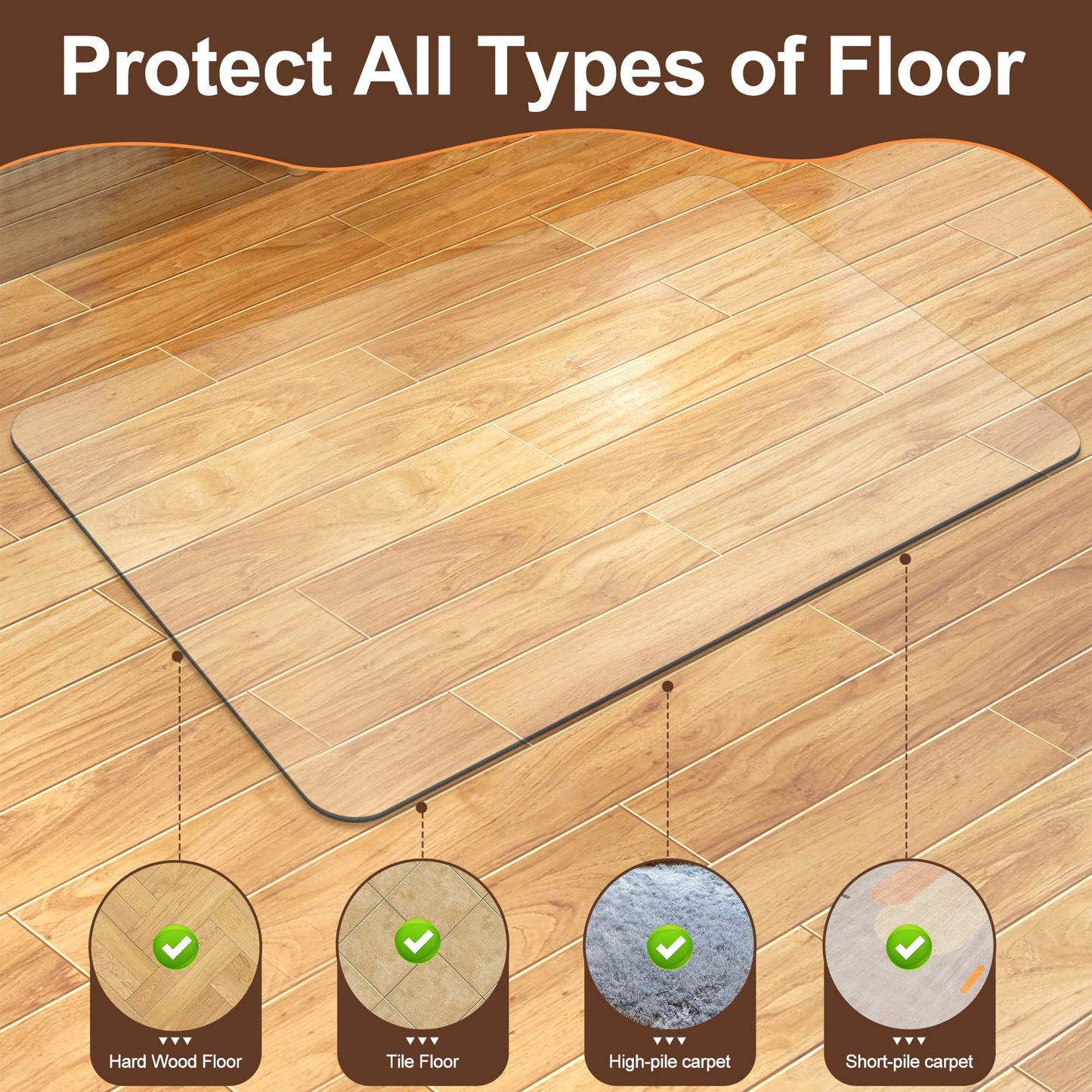 [Upgraded Version] Office Chair Mat for Carpet, 48" x 32" - 0.15" Thick Premium Chair Mats Hard Floor,Odorless, Easy to Clean with 4 Non-Slip Pads for Carpet & Hardwood Floors