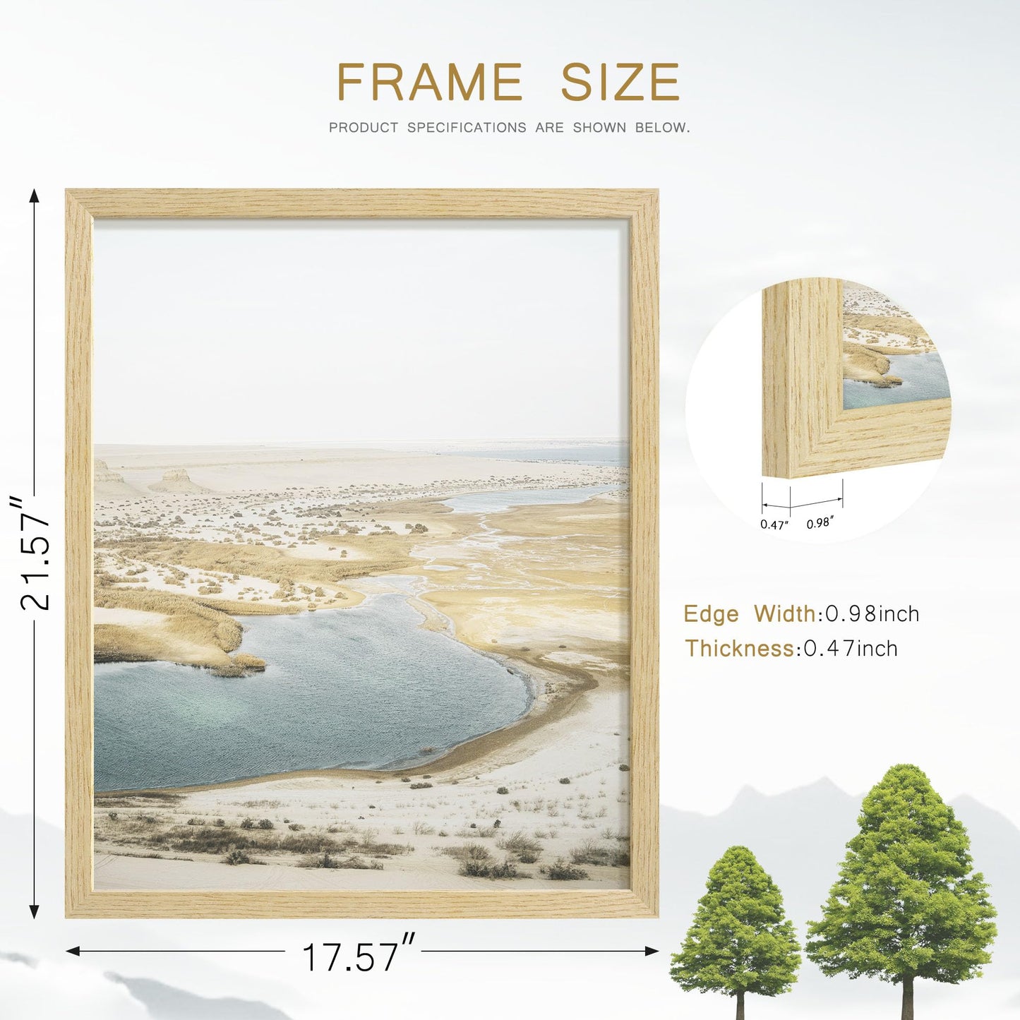 Fisnish 16x20 Picture Frame Set of 4, Natural Solid Wood Picture Frames, Display 16x20 Photos without Mat, Horizontal or Vertical Wall Mounting Poster Frame, Oak Wood Grain