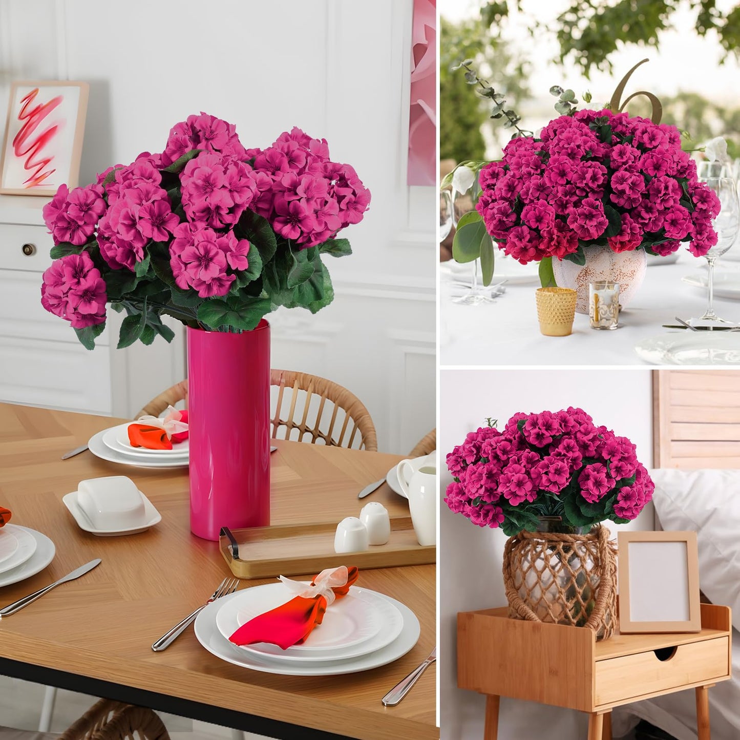 Hananona Artificial Geranium Flowers for Outdoors Geranium Silk Flowers Outdoor UV Resistant Garden Plants Faux Flowers for Home Kitchen Table Centerpieces Decor (12, Rose Red)