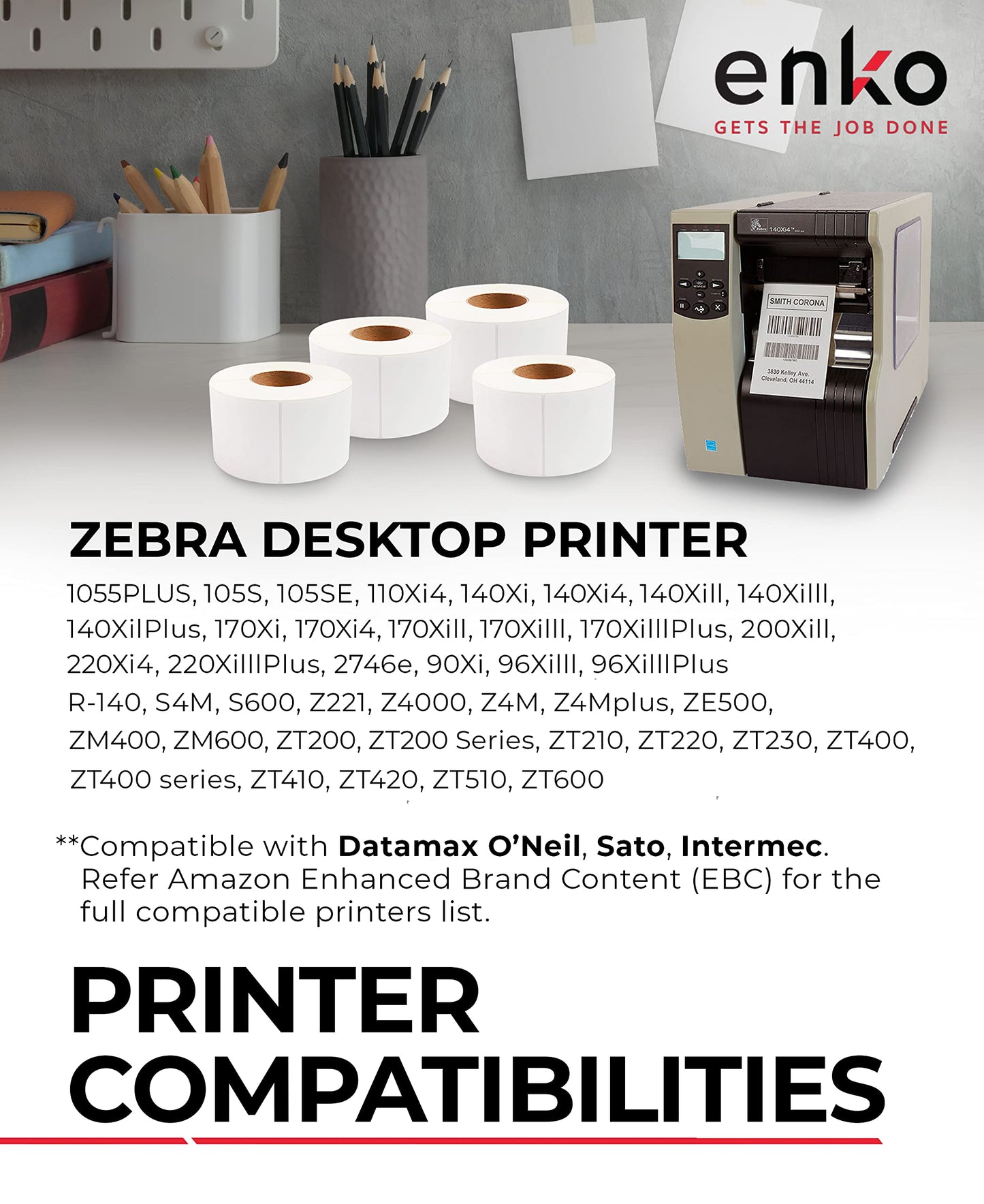 enKo 1 Roll 4" x 6" Direct Thermal 1000 Labels 3" Core - Address & Shipping Labels Compatible for Industrial Printer Zebra 220Xi4 ZT200 ZT400 ZT510 ZT600 Datamax NATO Intermec