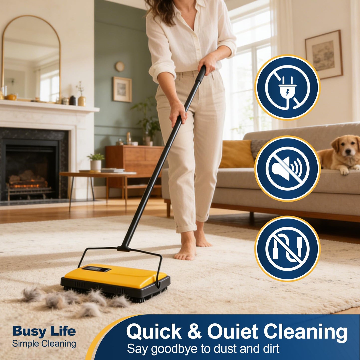 Yocada Manual Carpet Sweeper Cleaner Household Sweeper Hand Push Non-Electric Lightweight for Low&Undercoat Carpets Rugs Home Office Pet Hair Dust Scraps Paper Small Rubbish Cleaning 1*Extra Brush