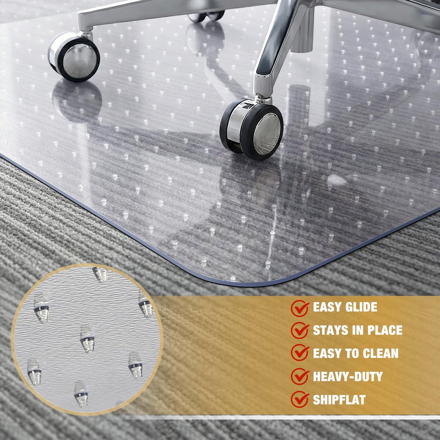 BesWin Heavy Duty Office Chair Mat for Carpet, 32" x 55" Clear Hard Carpet Protector Mat, Anti-Slip Desk Floor Mat for Office Chair on Carpeted Floors, Easy Glide, Ship Flat