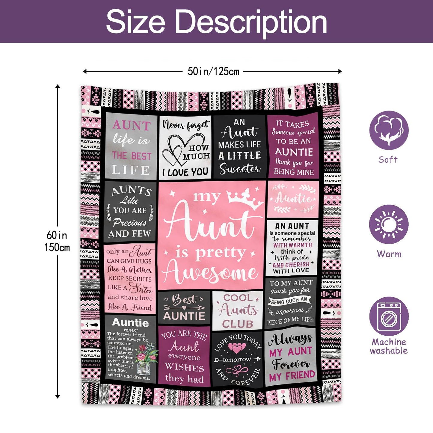 Ruvinzo Aunt Gifts, Auntie Gift Ideas, Best Aunt Ever Christmas Birthday Gifts, Gift for Aunts from Niece Nephew, Best Auntie Birthday Presents, Aunts Valentines Mothers Day Christmas Blanket 60"x50"