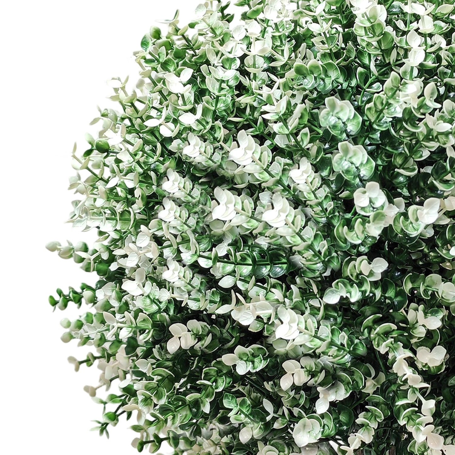 24.5" Artificial Boxwood Topiary Ball Trees with Spikes – Fake Bushes Eucalyptus Shrubs 2 Pack, UV Resistant Faux Plants Foliage for Outdoor Planters Porch Garden Indoor Office, Spring Decor – White