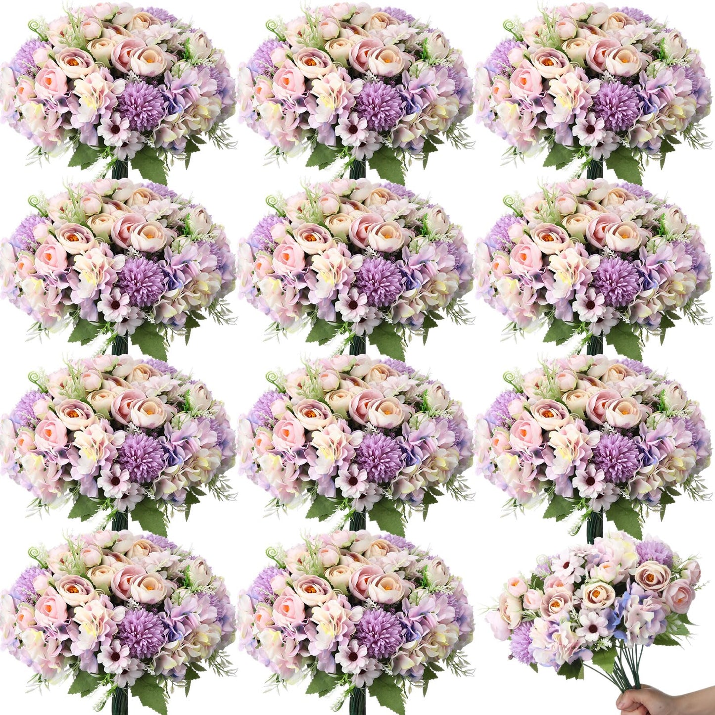 Tigeen Peonies Artificial Flowers Faux Roses Silk Flowers Hydrangea Artificial Bouquet for Wedding Table Centerpiece Floral Vase Home Office Bridal Decor(Purple,12 Bundles)