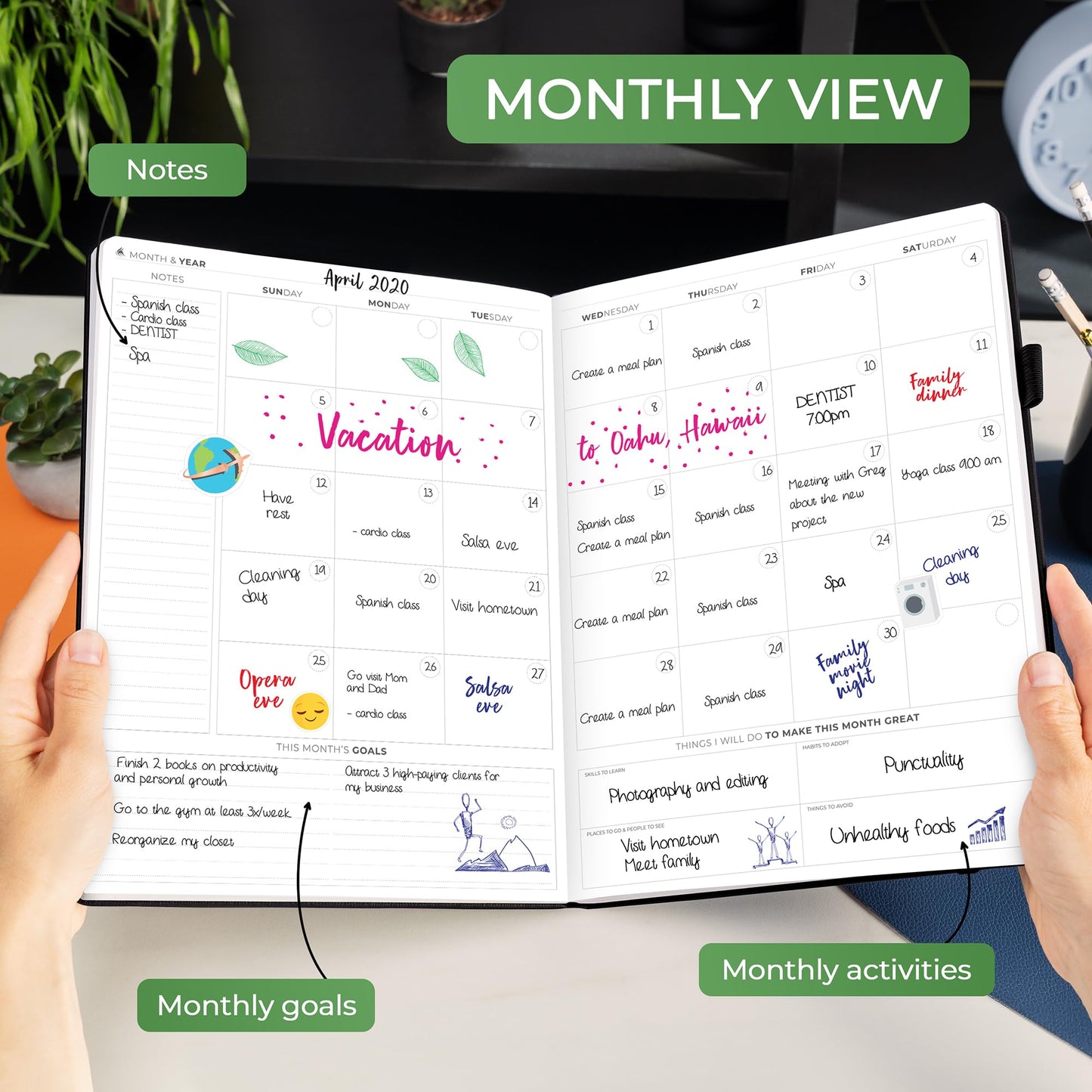 Clever Fox Hourly Planner PRO Premium – Undated Schedule Planner with Daily Time Slots – Personal Organizer Notebook for Time Management – Weekly & Monthly Life Journal, A4 Size (Black)