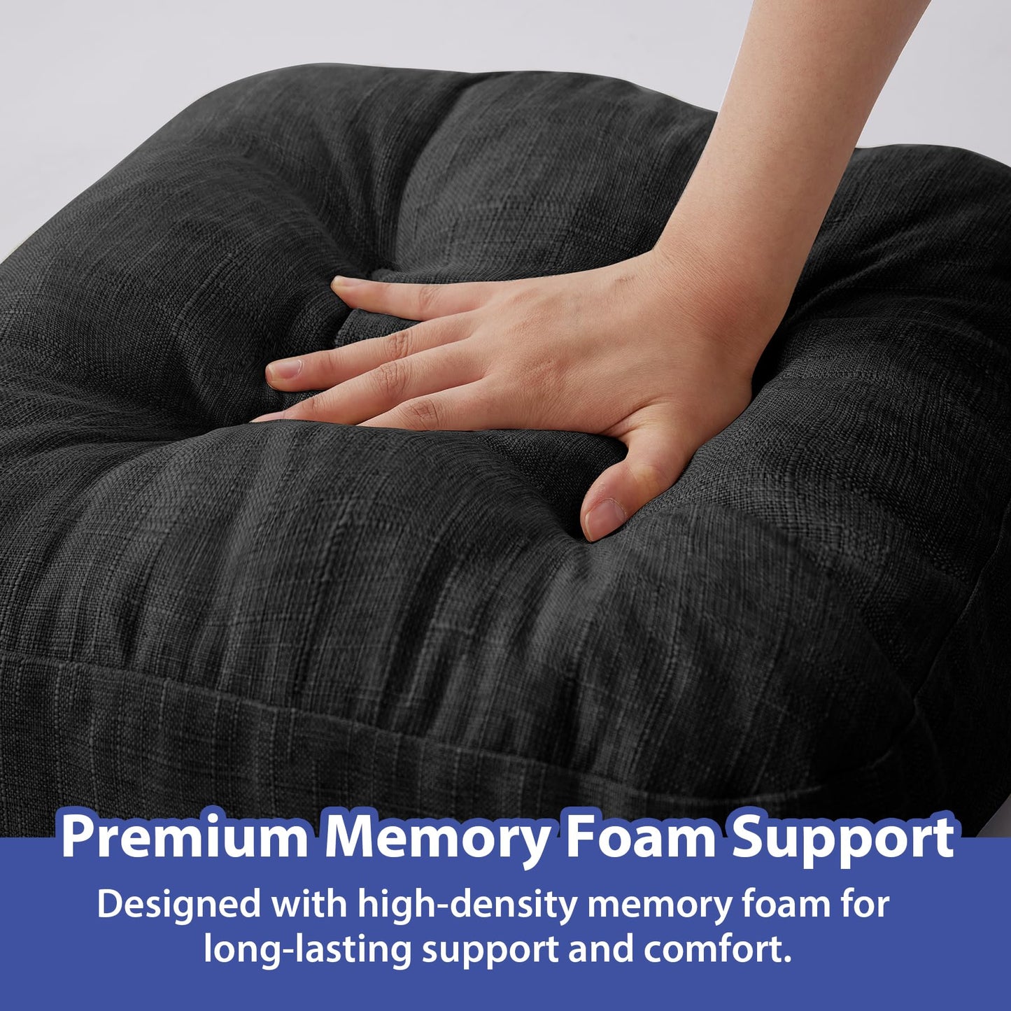IASEAHK Chair Cushions, Foam Dining Chair Cushions, Tufted Indoor Chair Pads,16.5” x 16.5” x 3.5”, Set of 4, Black