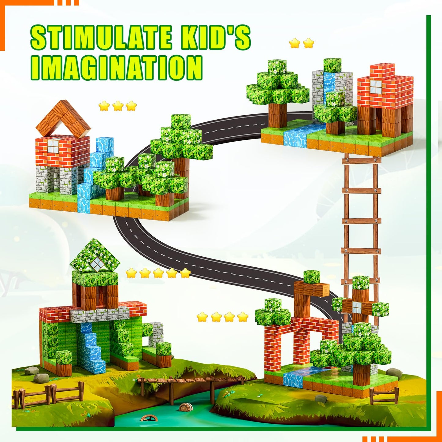 120PCS Magnetic Blocks - Build Magnet World Edition, Magnetic Blocks for Kids Ages 3-5, 4-8, 8-12, for Boys & Girls, STEM Montessori Sensory Toys for Toddlers Gifts for 3+ Years Old