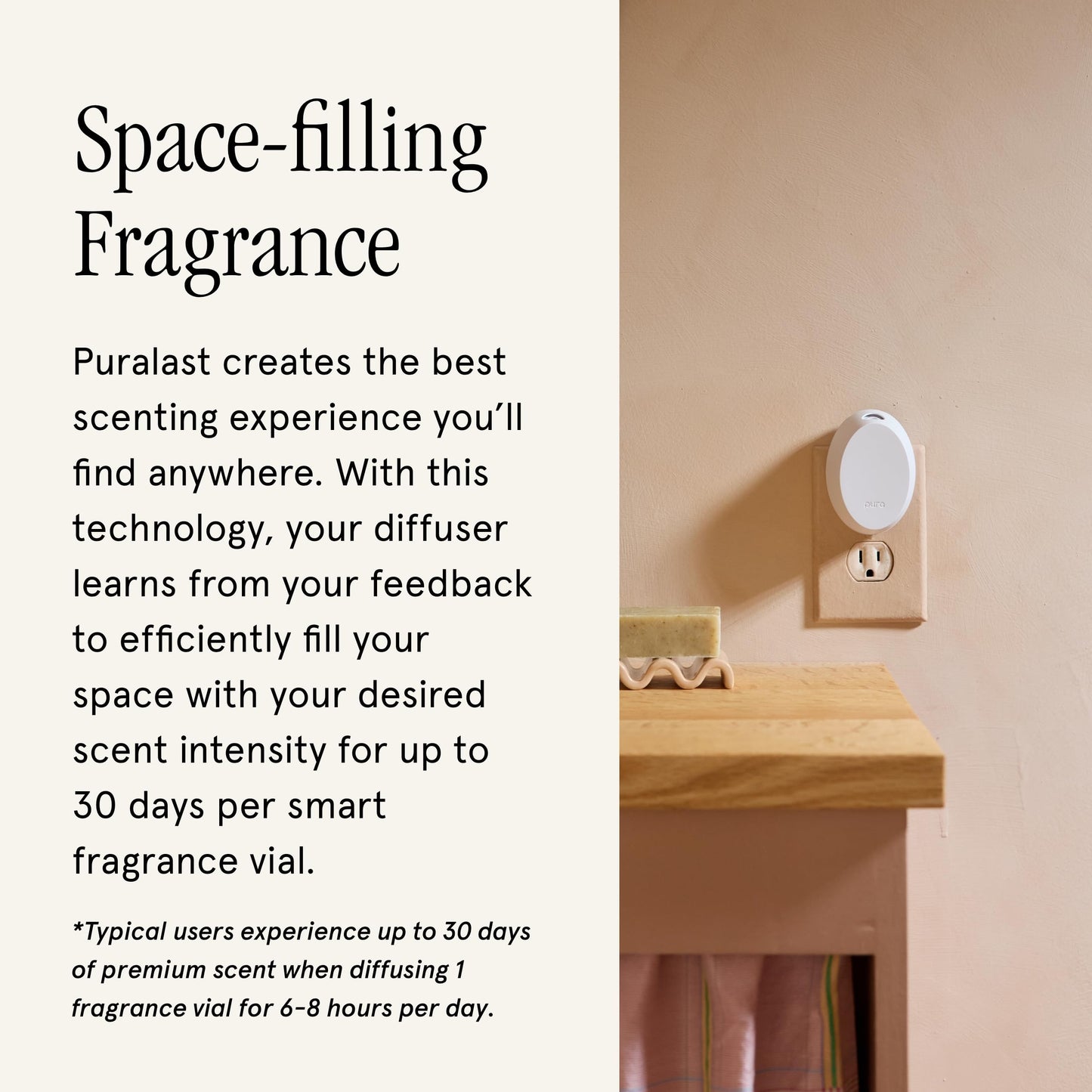 Pura Home Mini Fragrance Diffuser for Small Spaces Adjustable Smart Home Device with LED Light & Automatic Vial Detection - Includes 1 Scent Refill - Linens & Surf