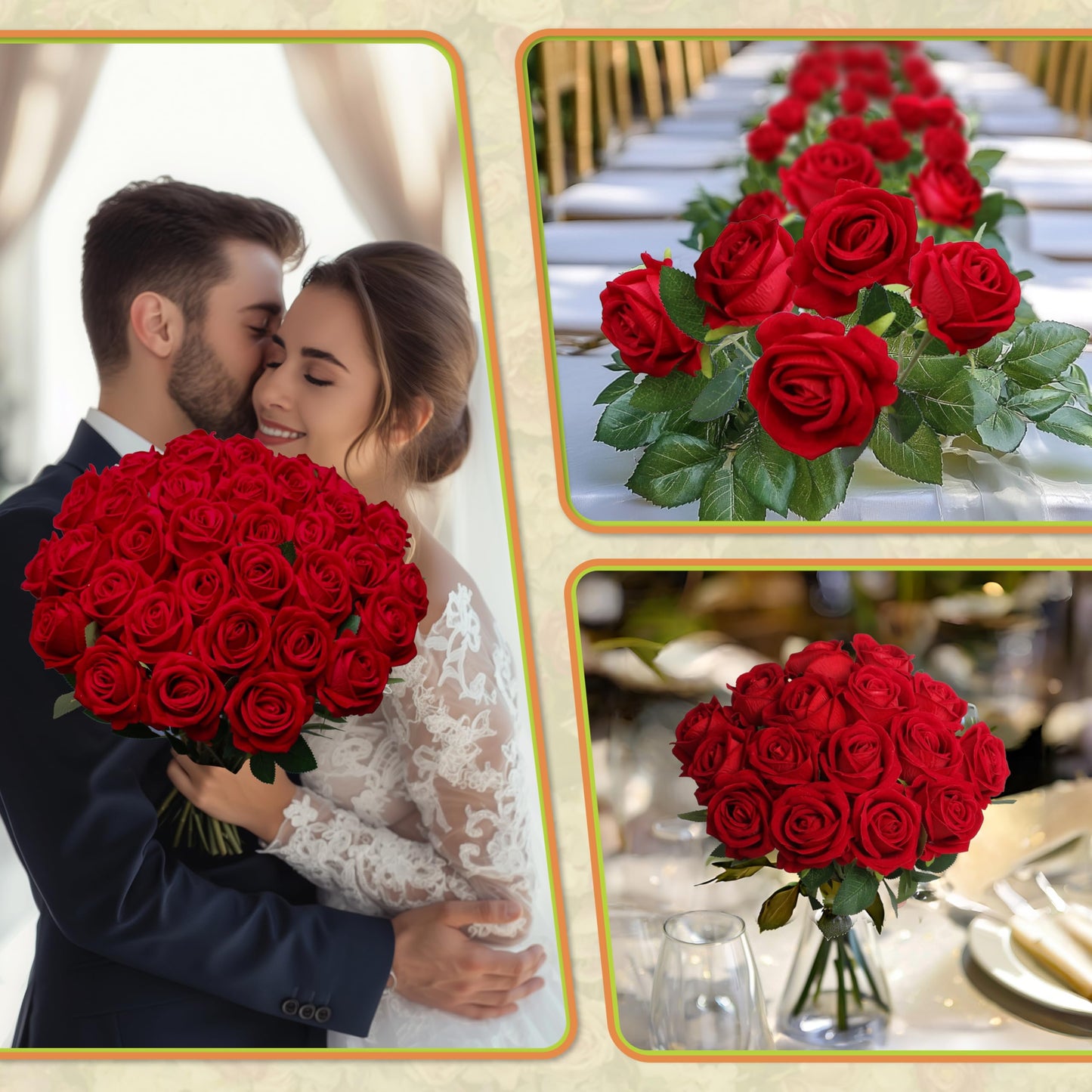 Jefuzh 50 PCS Fake Red Roses, Artificial Red Flowers Bulk Realistic Silk Faux Rose with Stems for Wedding Decoration Anniversary Bridal Bouquet DIY Floral Arrangement Romantic Home Decor Gifts