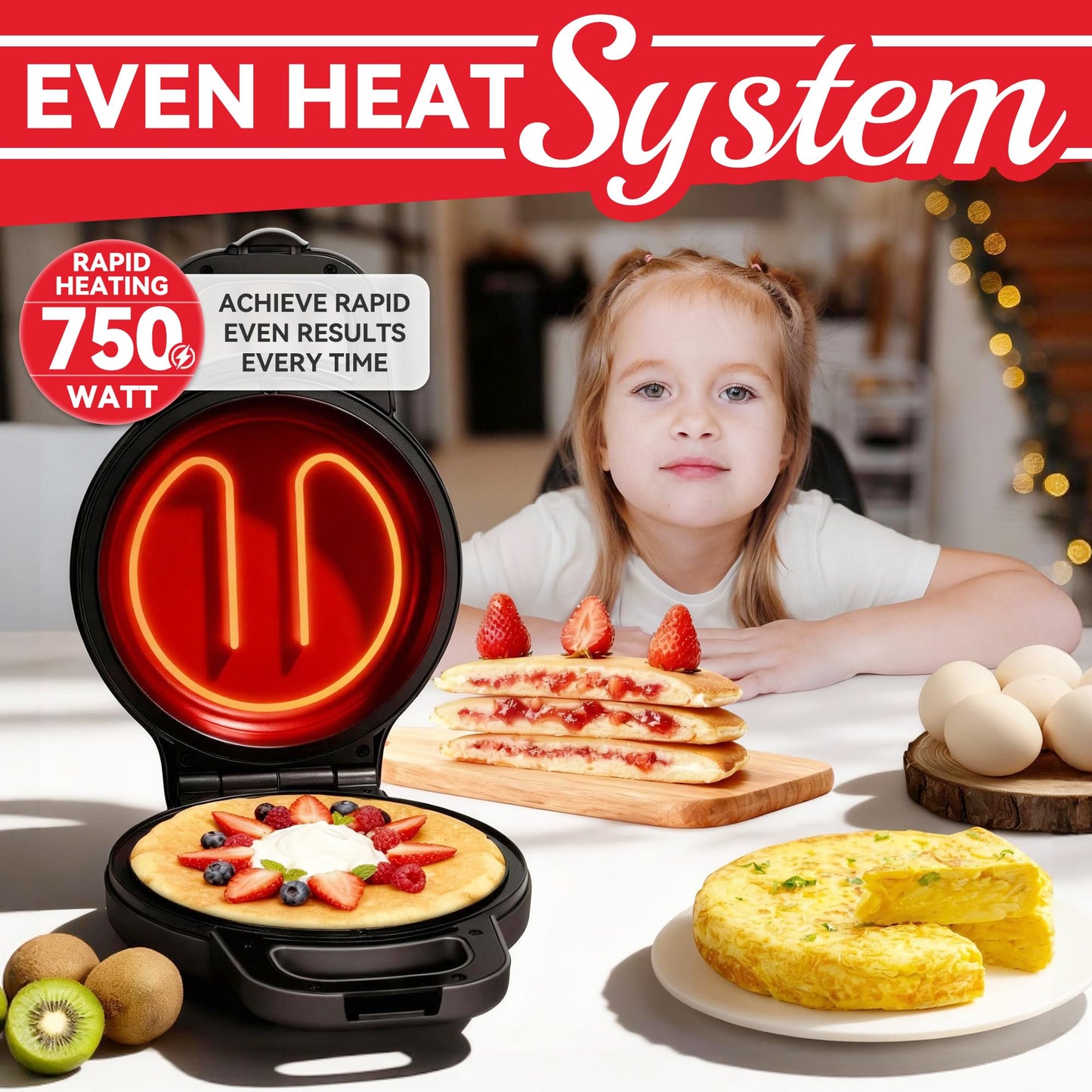 SugarWhisk Flip Pancake Maker Machine, Ceramic Coated Pancake Pan for 6.5 Inch Pancakes, Omelette, Crepe & Quesadilla, Frittata, Double Sided Omelette Pan Nonstick, Graphite