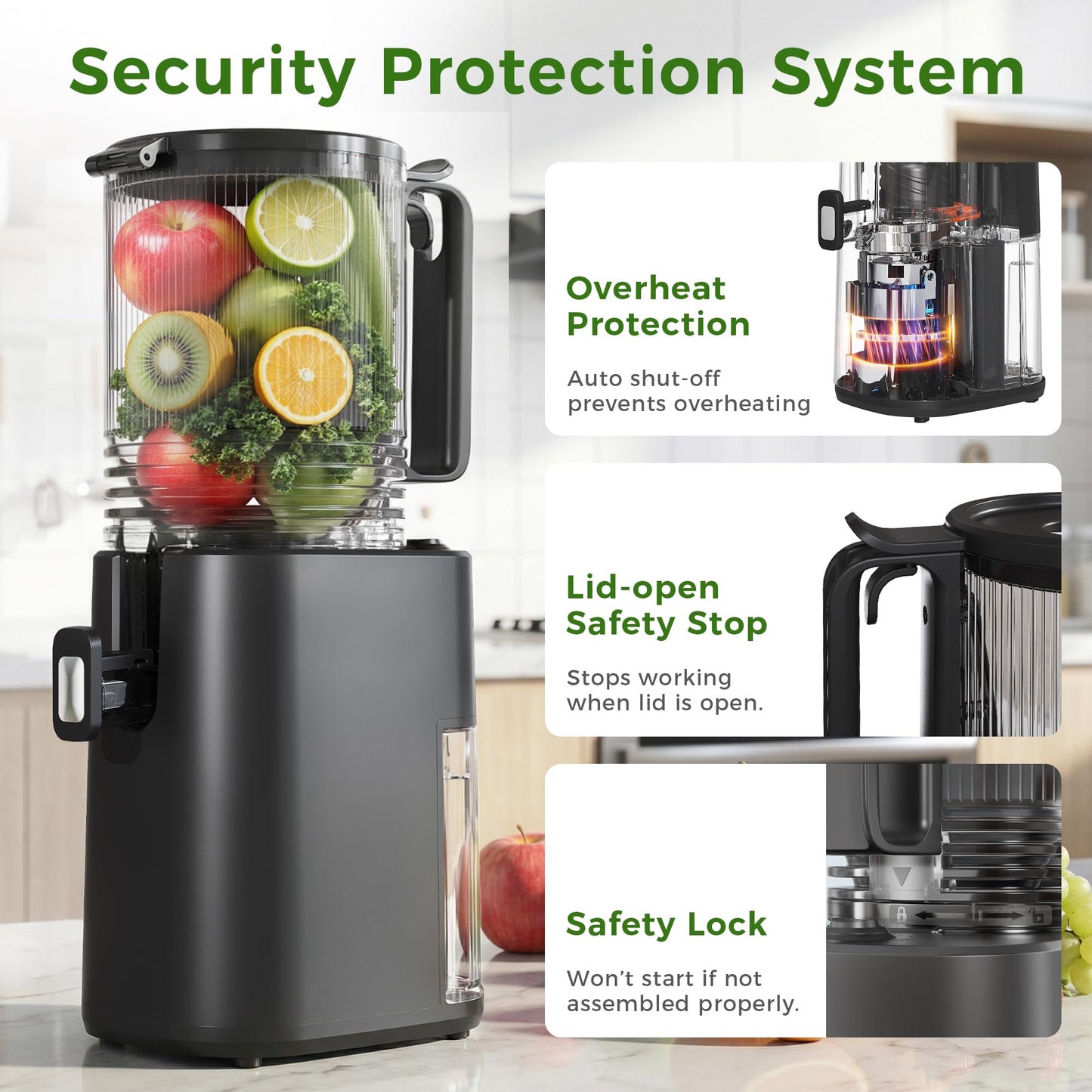 Cold Press Juicer, 5.5inch Wide Feed Chute Juicer Machine, Slow Masticating Juicer for Whole Vegetables & Fruits, Black