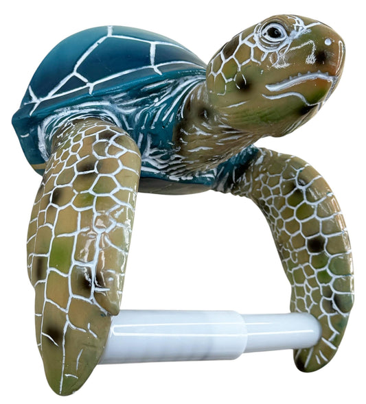 Sea Turtle Wall Mount Toilet Paper Roll Holder Premium Bright Glossy Colorful Finsh - Nautical Coastal Bathroom Decor