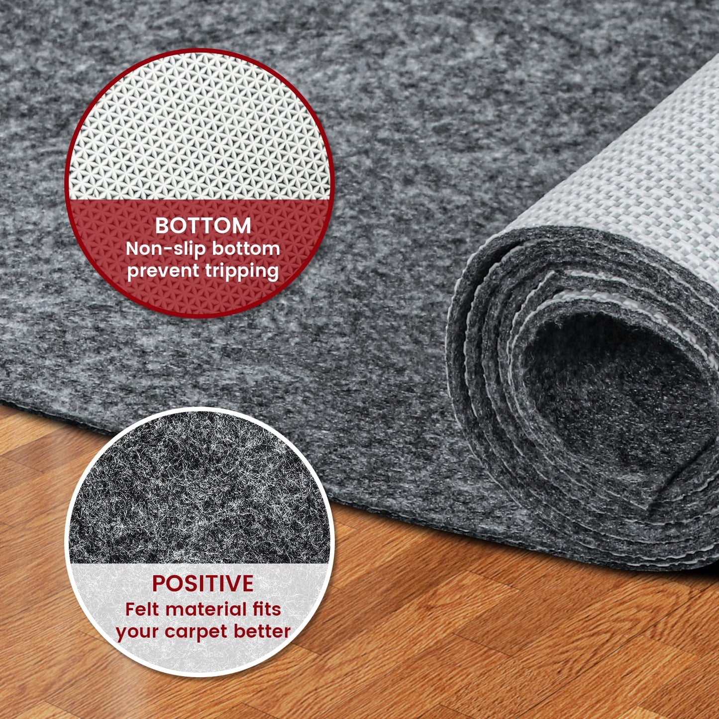 Waterproof Rug Pad, 6x9 ft Area Rug Non-Slip Carpet Pad, Non-Slip Rug Pads for All Floors and Finishes, Felt Pad for Hardwood Floors, Keeps Carpets in Place Soft and Safe