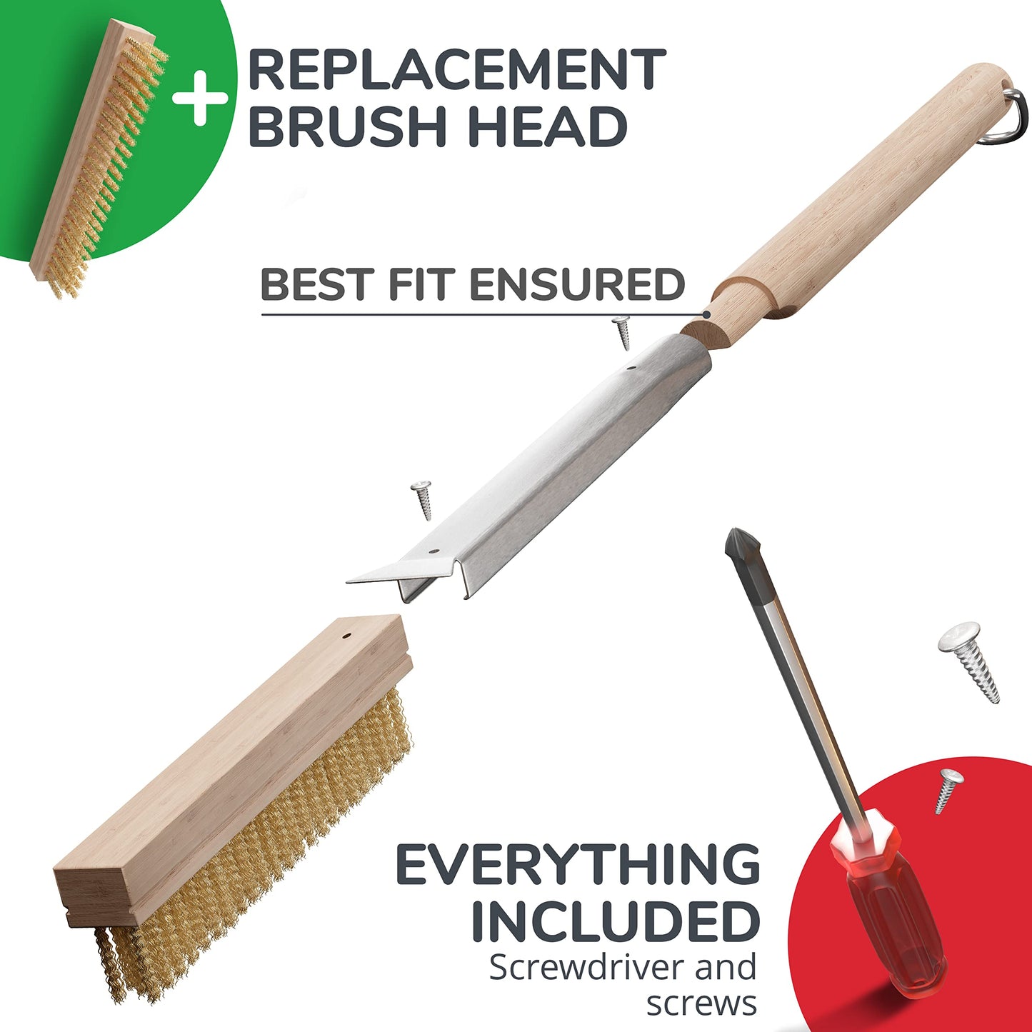 Senwosa 26” Pizza Oven Brush with Stone Scraper - Heat Resistant Stainless Steel Bristles, Extra Long Handle - Compatible with Ooni, Gozney & Similar Ovens - Includes Spare Head