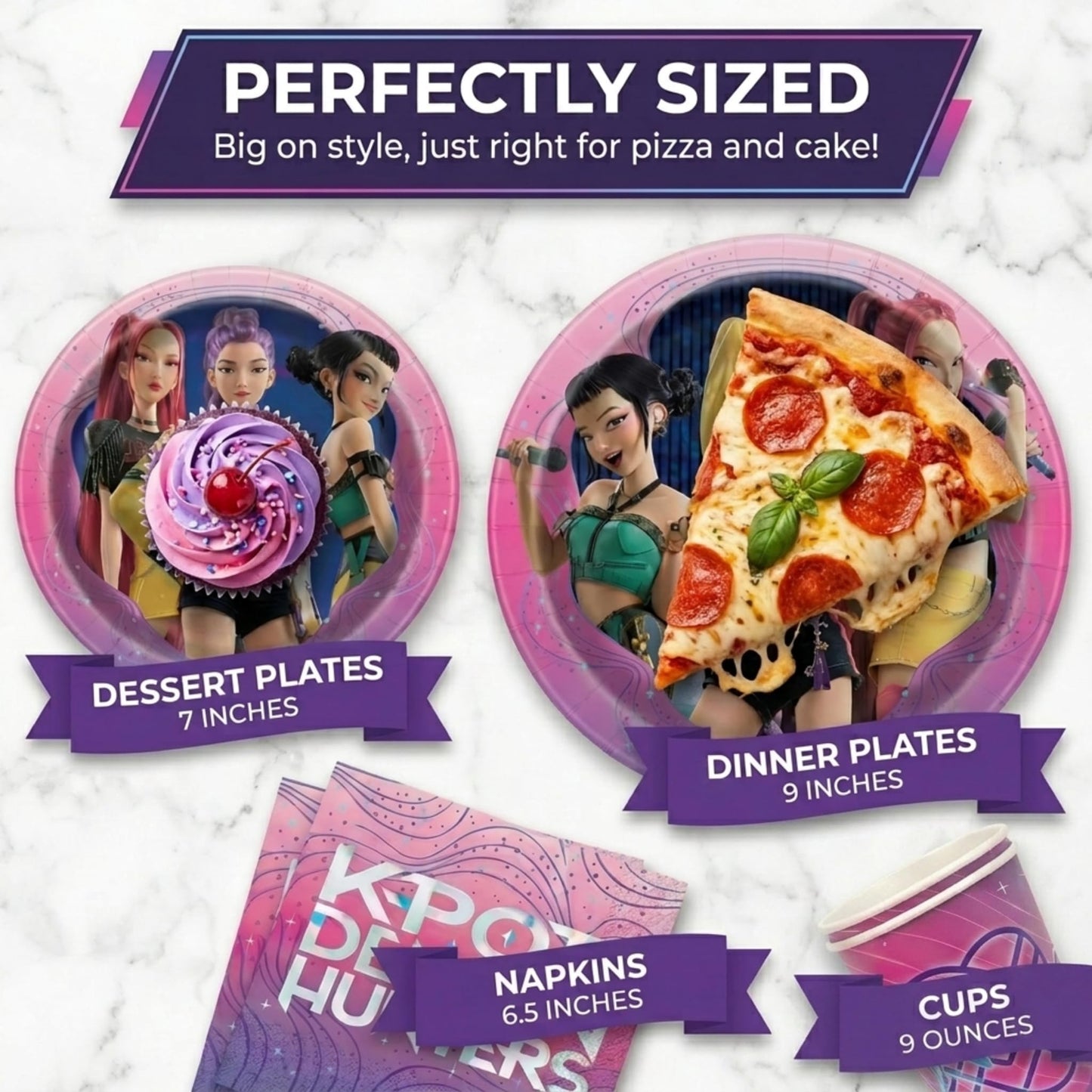 KPop Demon Hunters Birthday Decorations | KPop Demon Hunters Plates and Napkins, Cups, Forks | Officially Licensed