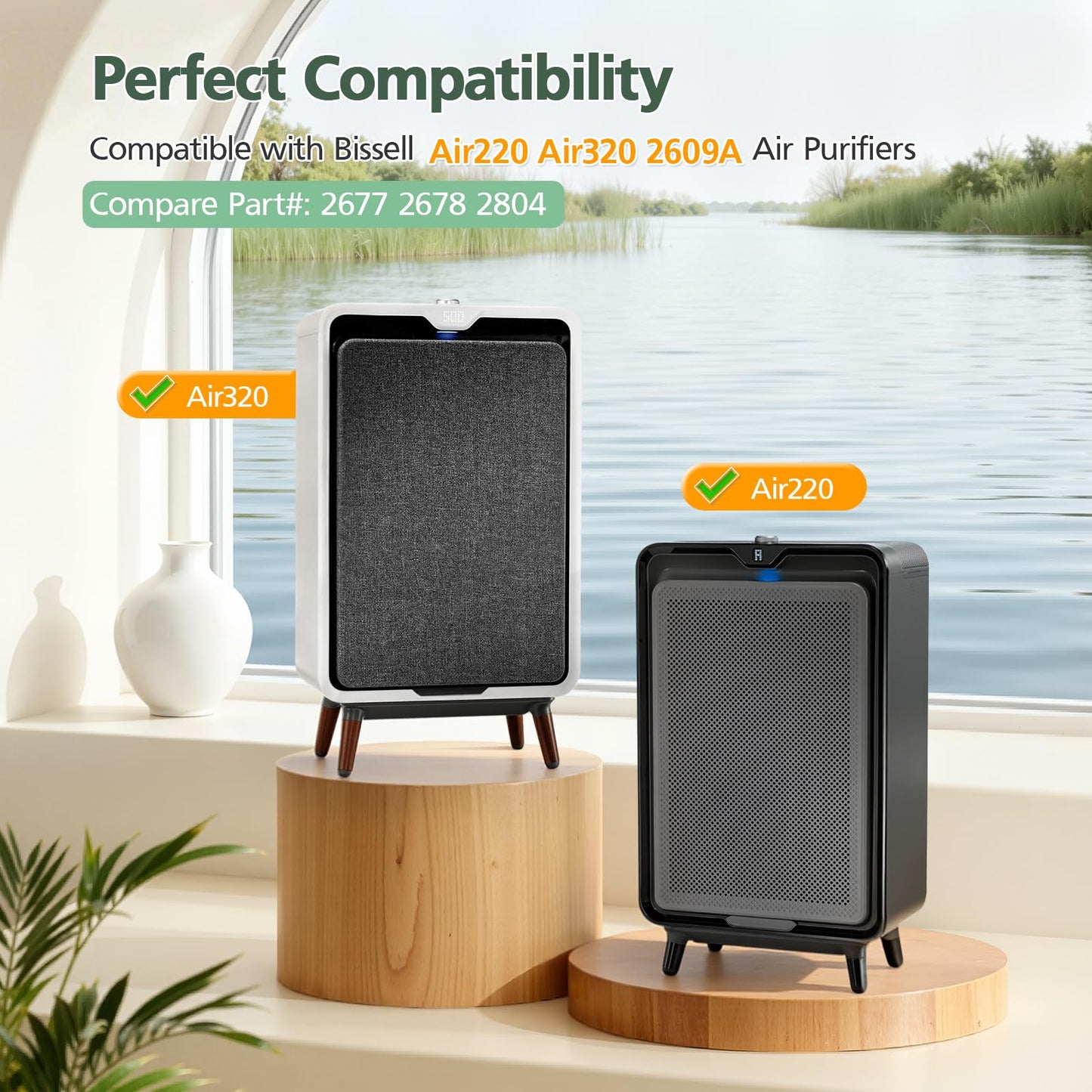 2 Sets Air320 Air220 Replacement Filter Compatible with Bissell Air 220 Air 320 2768A 2609A Air Purifier, Including HEPA + Pre-Filters + Activated Carbon Filters, Compare Part # 2677, 2678, 2804