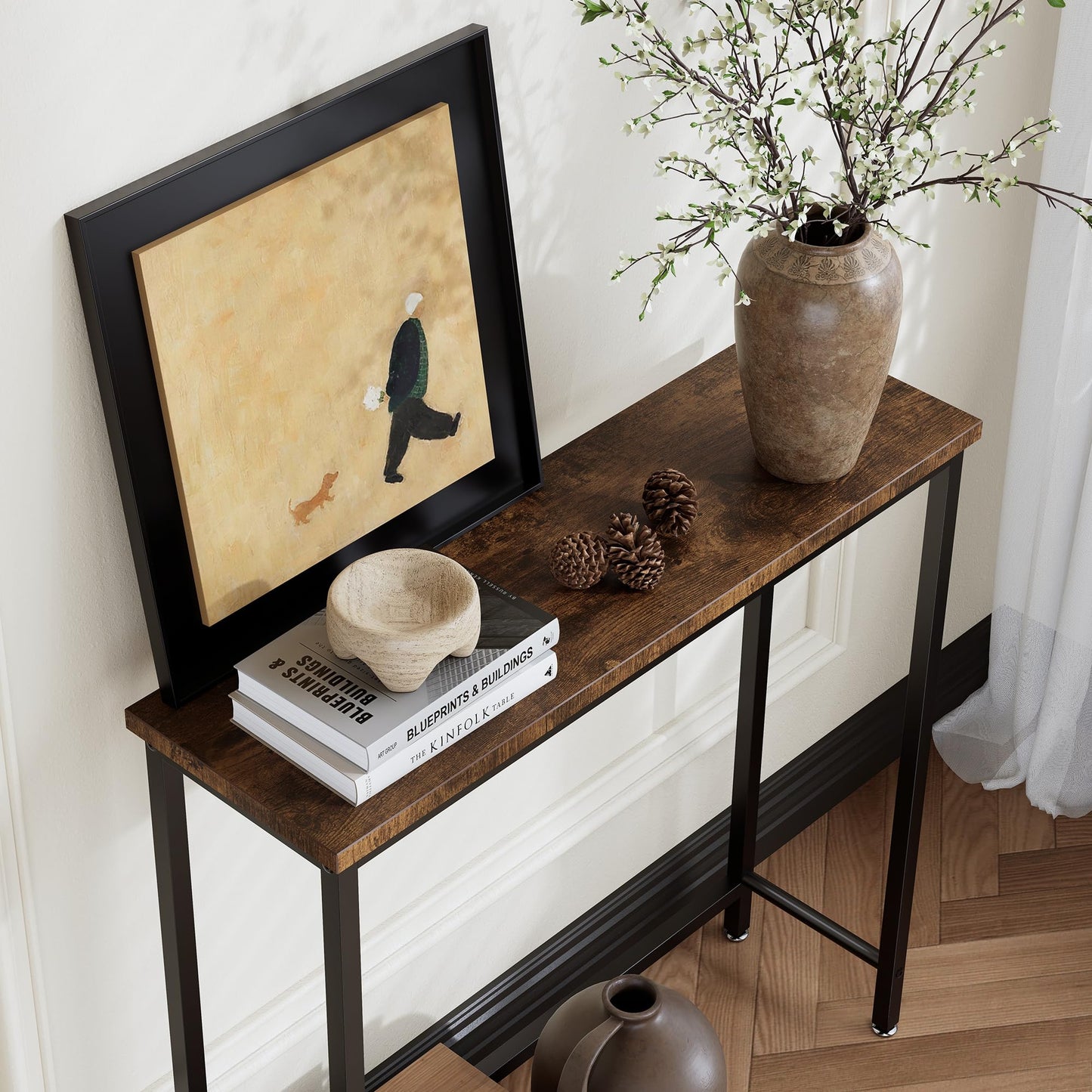 Tujurich Narrow Entryway Console Table & Sofa Side Table - Industrial Hallway Table for Small Spaces, Behind Couch Table, Multi-Functional Living Room Bedroom Office,Brown, 29.5" x 9.4" x 29.5"