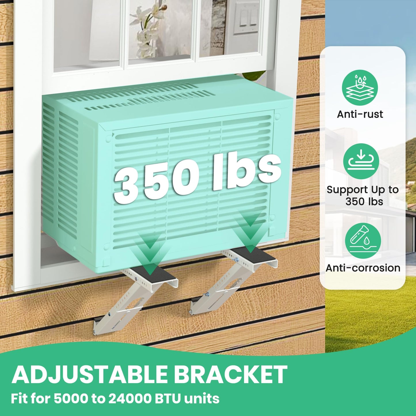 Air Conditioner Support Bracket No Drill: Heavy Duty 350lbs, Adjustable Width 31.5"-41.7", Drilless AC Support Bracket for Single/Double Hung Windows, Fits 5000-24000 BTU AC Units