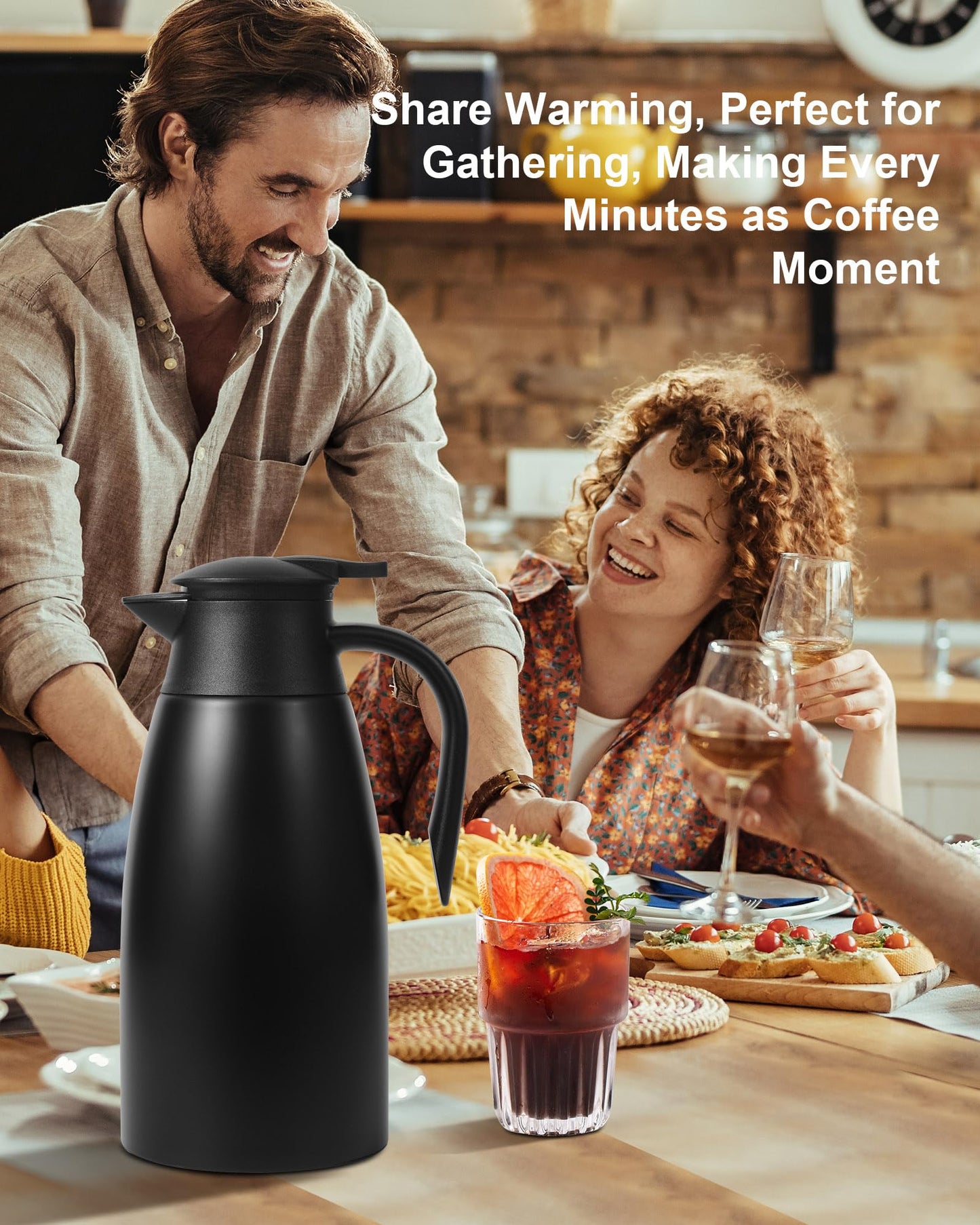 70Oz Thermal Coffee Carafe for keeping hot, Airpot Insulated Carafe Stainless Steel Thermal Pot for Coffee, (black+silver)