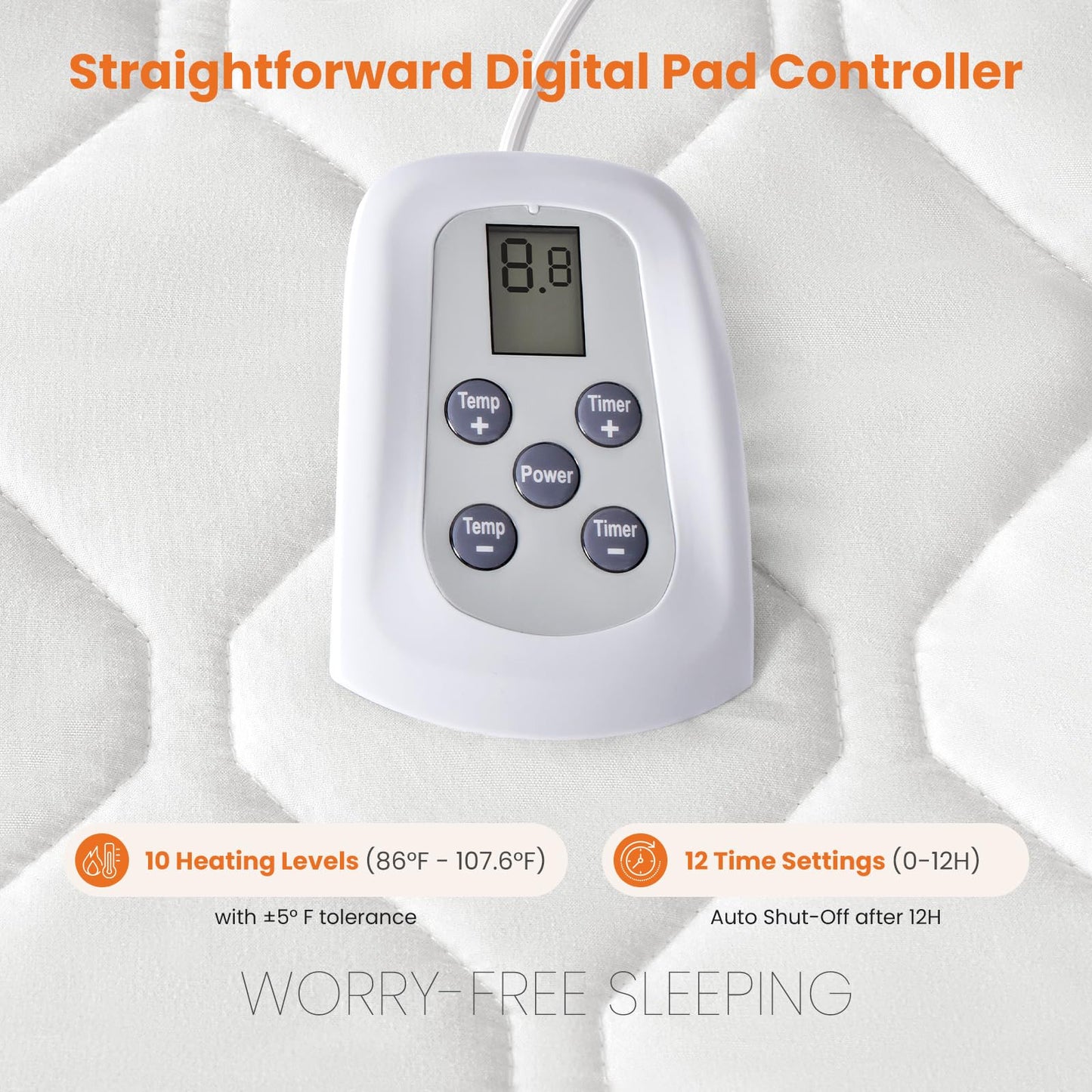 Sweetcrispy Heated Mattress Pad Queen Size (80×60″) – Dual Zone Electric Bed Warmer, 12 Adjustable Heat Settings, 12‑Hour Auto Shut‑Off, Machine Washable, ETL Certified