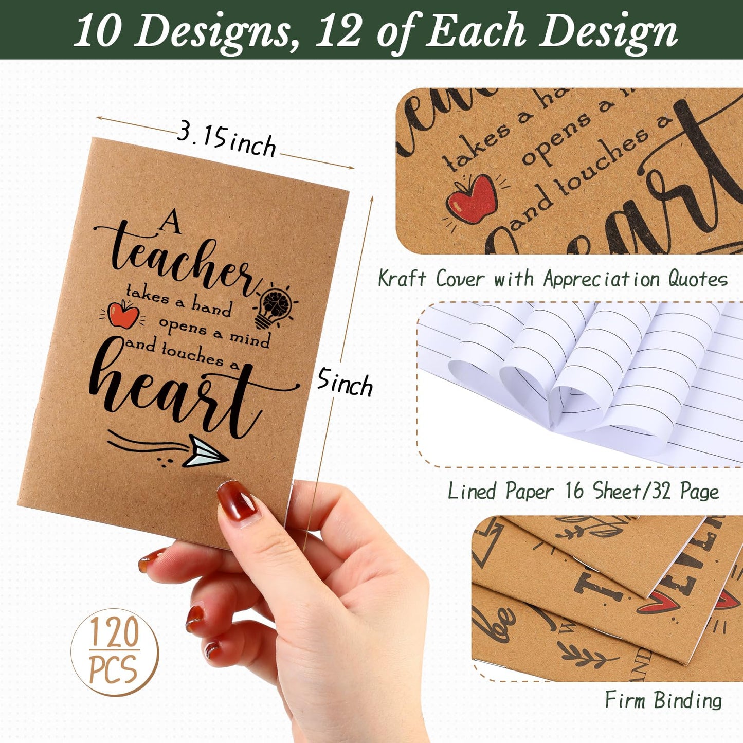 Kosiz 240 Pcs Graduation Teacher Appreciation Gifts Bulk Thank You Kraft Notebooks Inspirational Bamboo Ballpoint Pen Mini Journal Notebook End of Gift Ideas for Teachers School Team Group Women Men