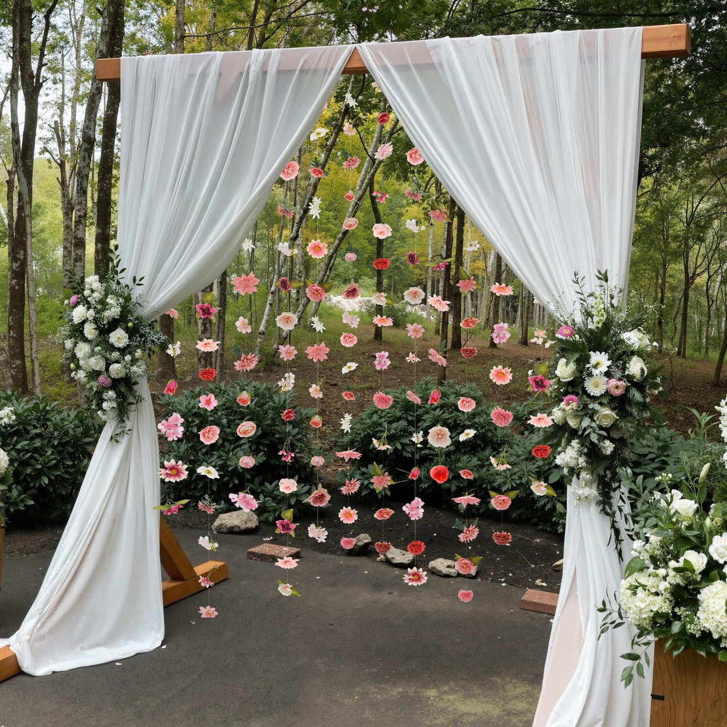 Suncalla 6 Pcs 35.46 ft Flower Garlands Backdrop Garden Party Decoration Artificial Wildflower Vines Fake Flower Vines Faux Silk for Wedding Bridal Wall Arch(Classic,Pink)