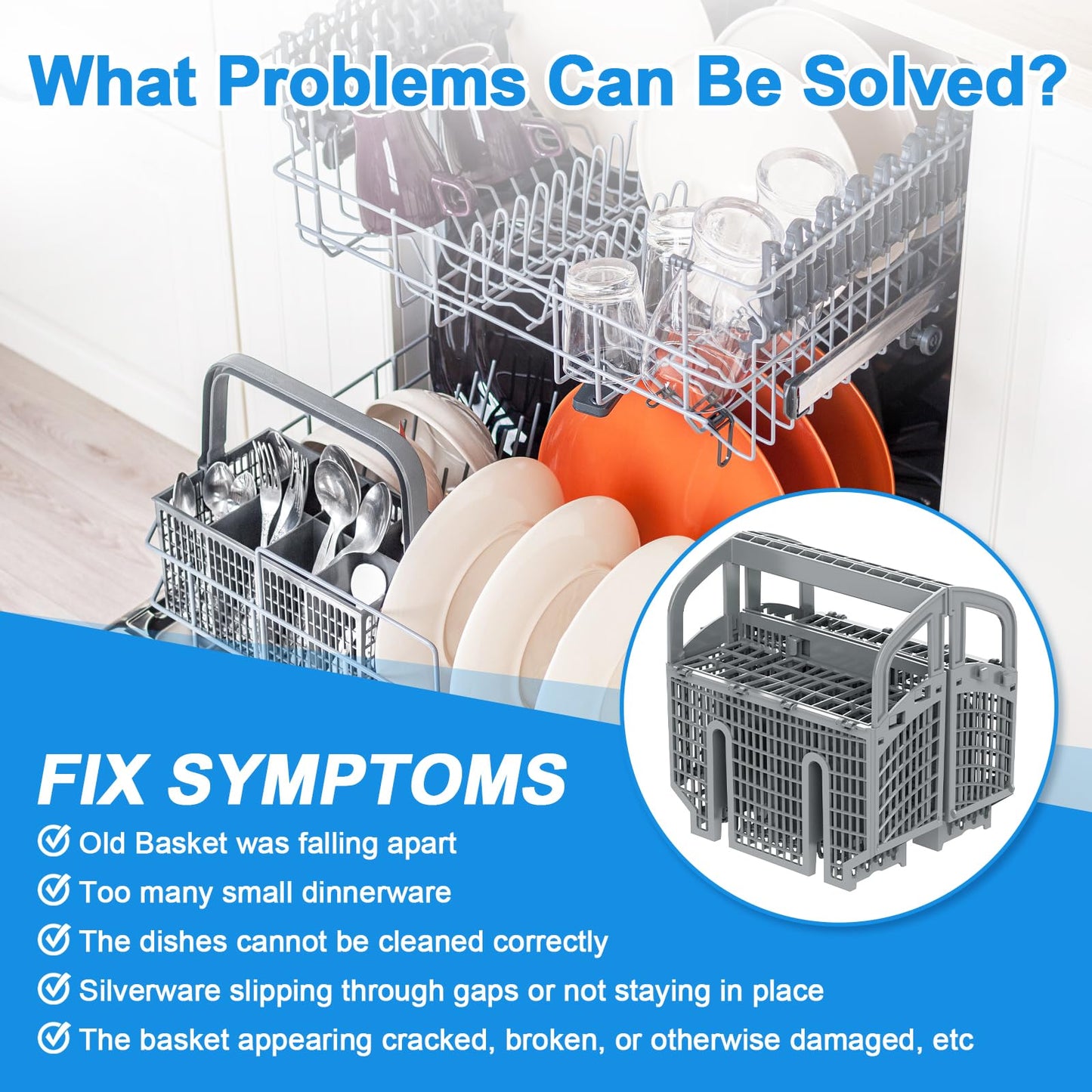 UPGRADED 00675794 675794 Dishwasher Silverware Basket Compatible with Bosch Dishwasher Parts,Bosch 00675794 Cutlery Basket Utensil Rack Holder,Replaces 704855 00704855 9001396277