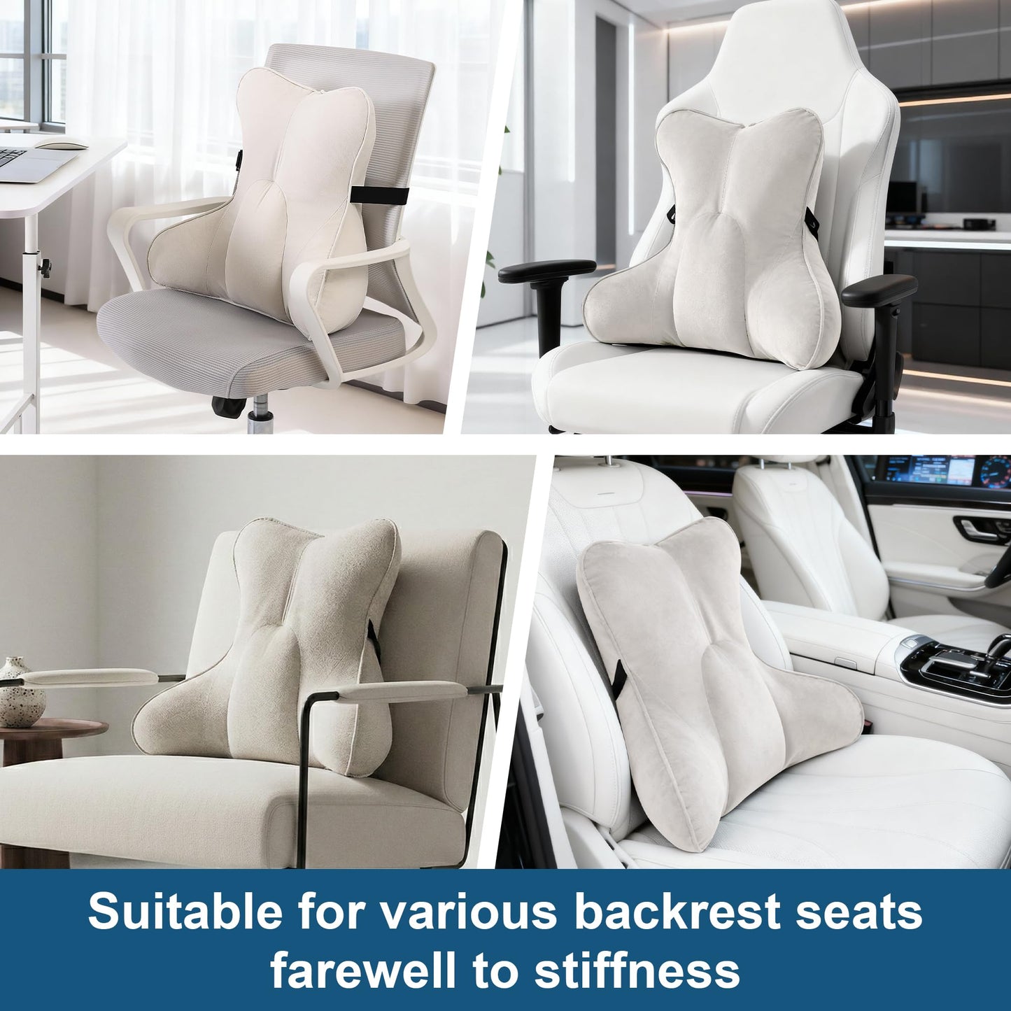 Ailuteie Lumbar Support Pillow(Pat. Pend) – Multi-Functional Ergonomic Back Cushion for Sofa Chair, Car Seat & Sofa, Reading Pillow with Firm Multi-Zone Support to Relieve Lower Back Pain, Misty White